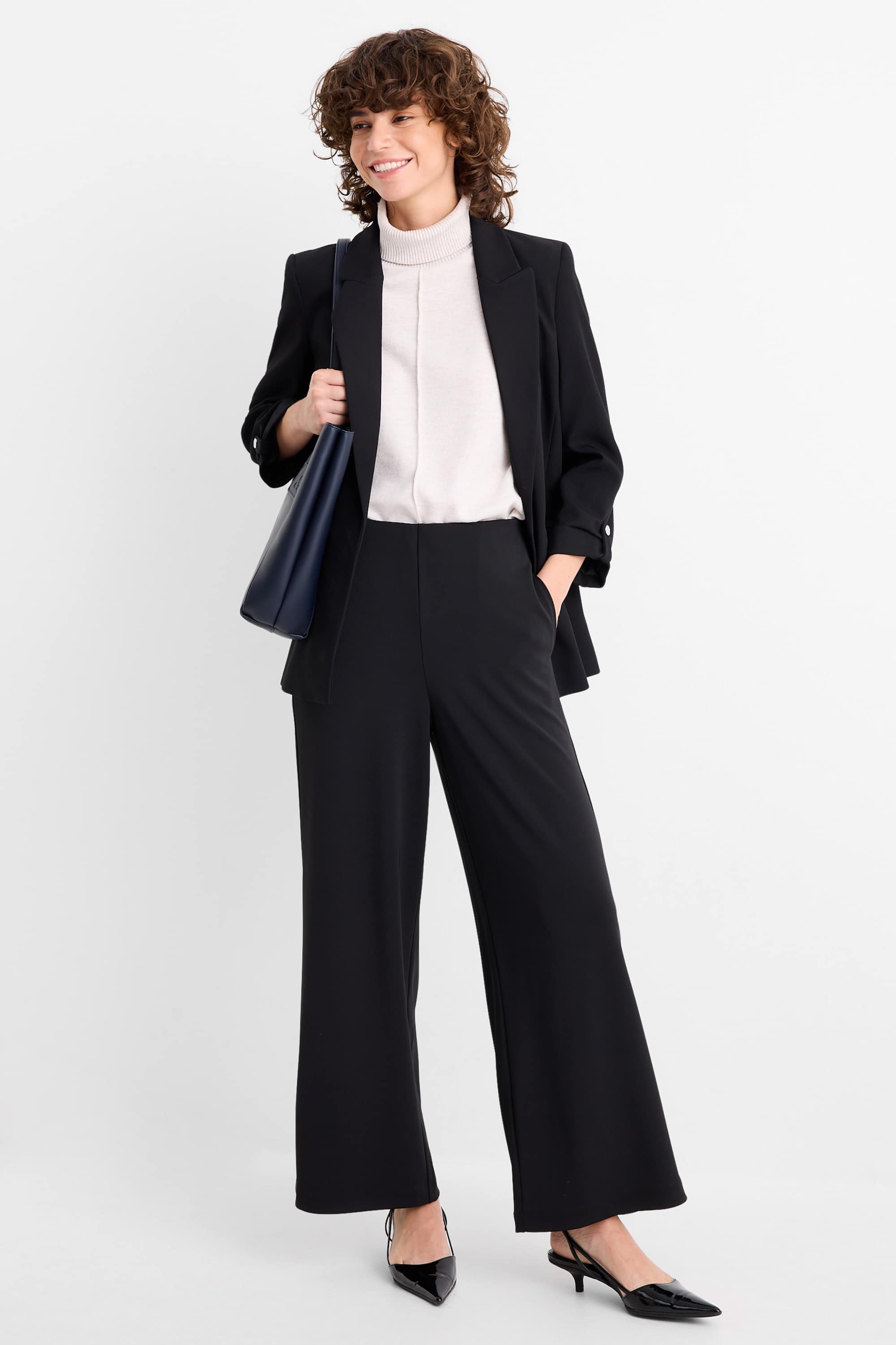 Jersey trousers - high waist - wide leg black