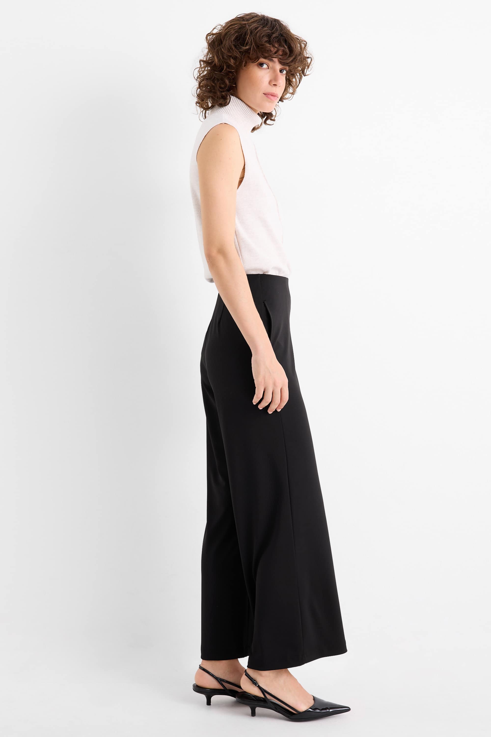 Jersey trousers - high waist - wide leg black