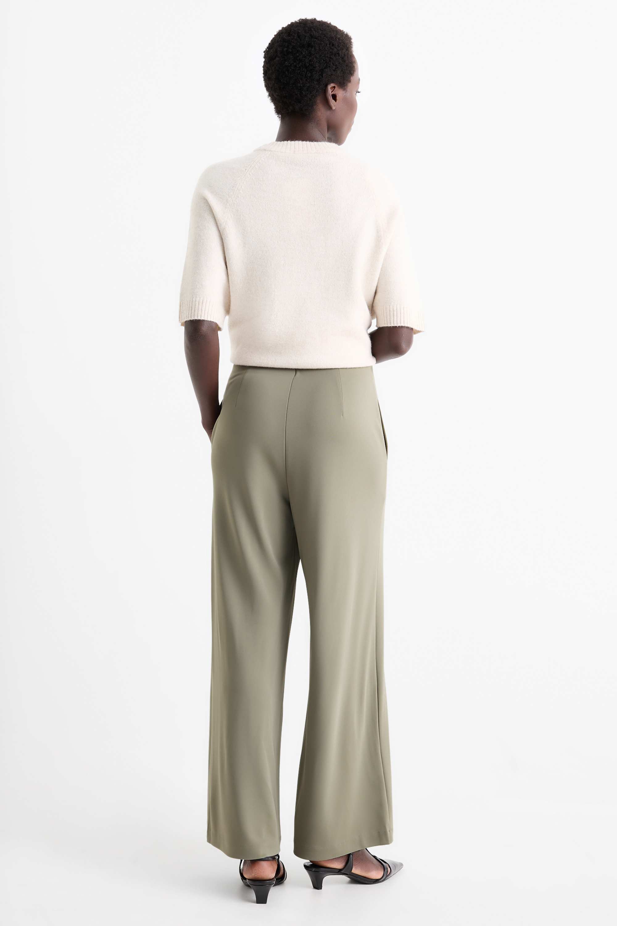 Jersey trousers - high waist - wide leg green