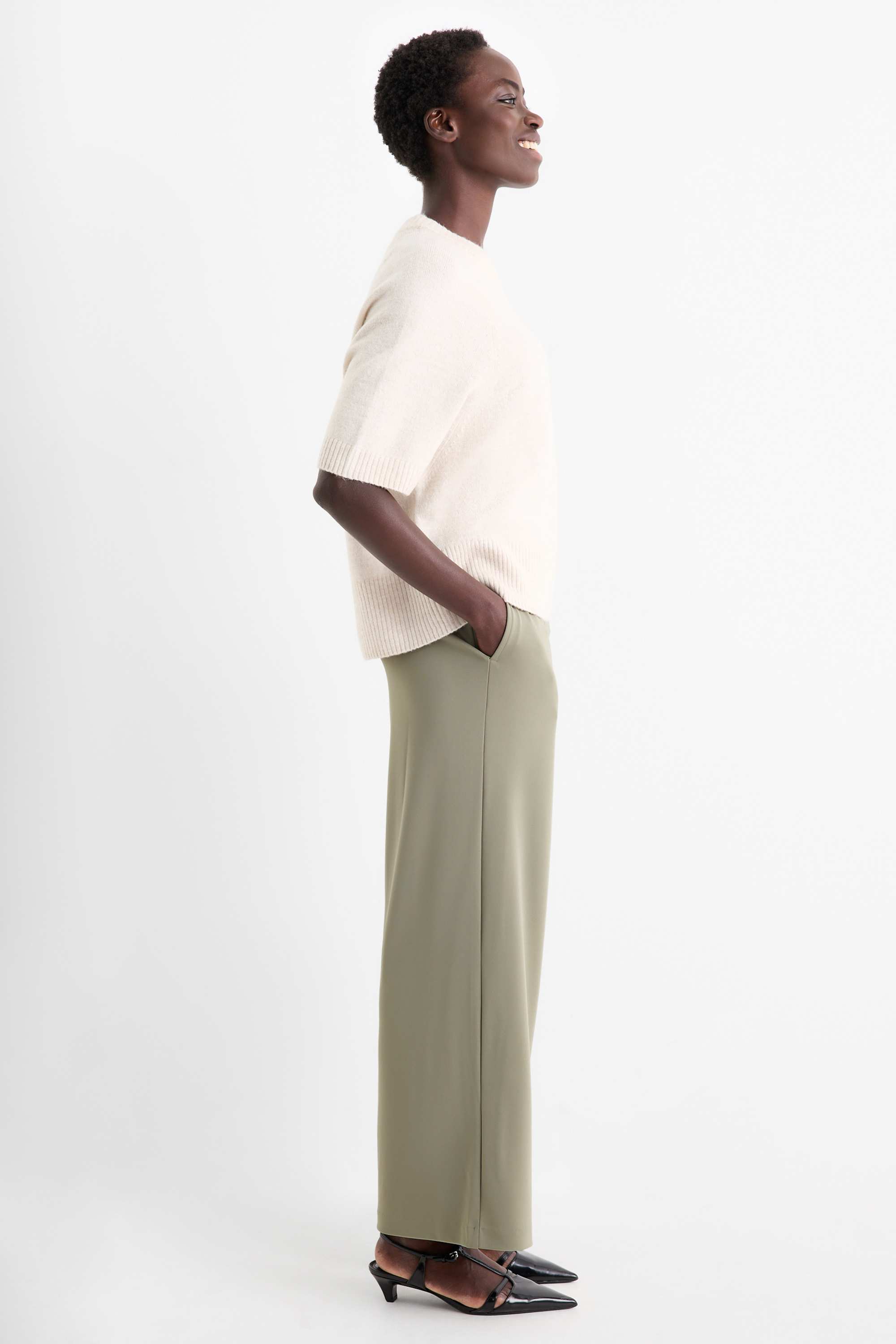 Jersey trousers - high waist - wide leg green