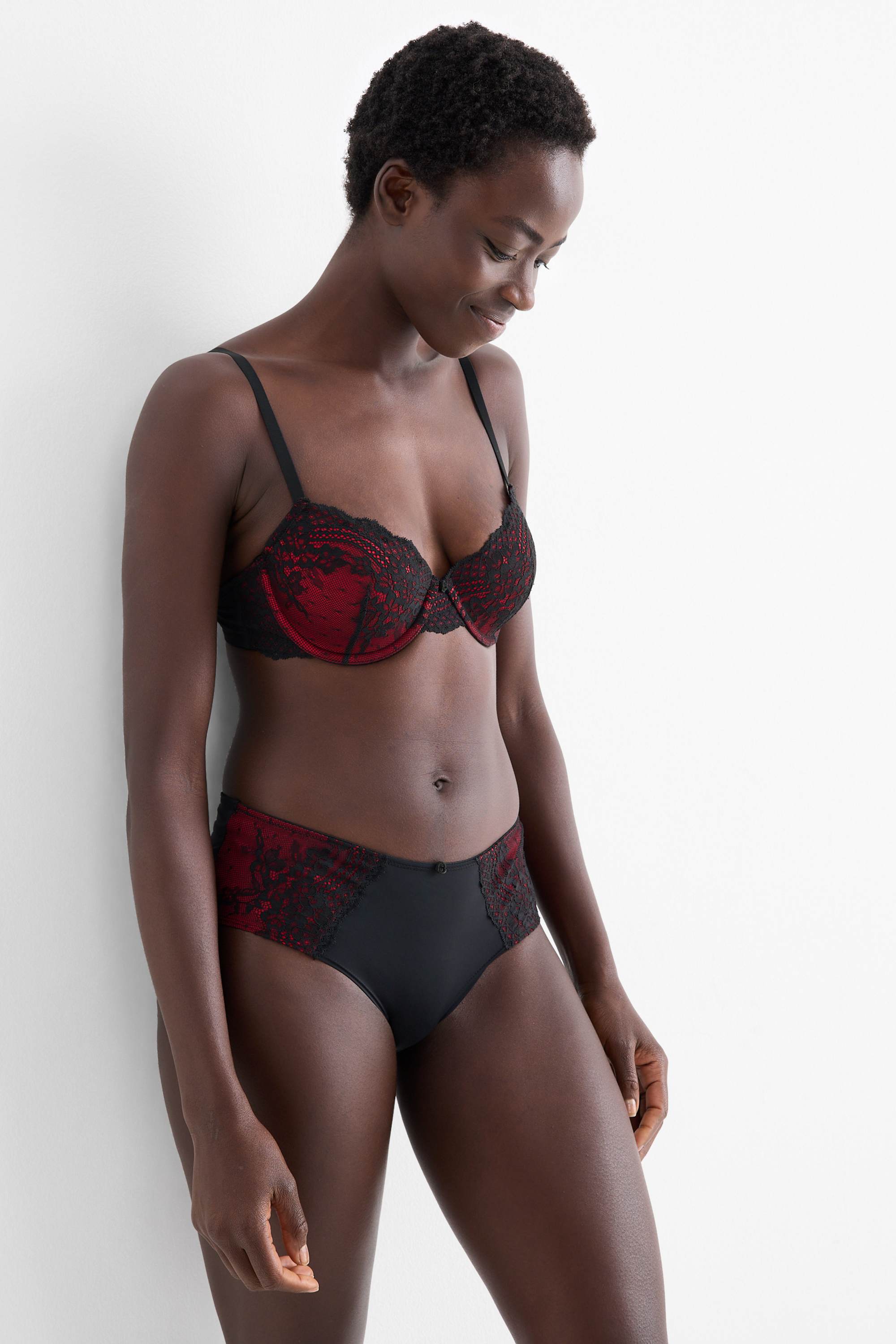 Underwire bra - DEMI - padded bordeaux / black