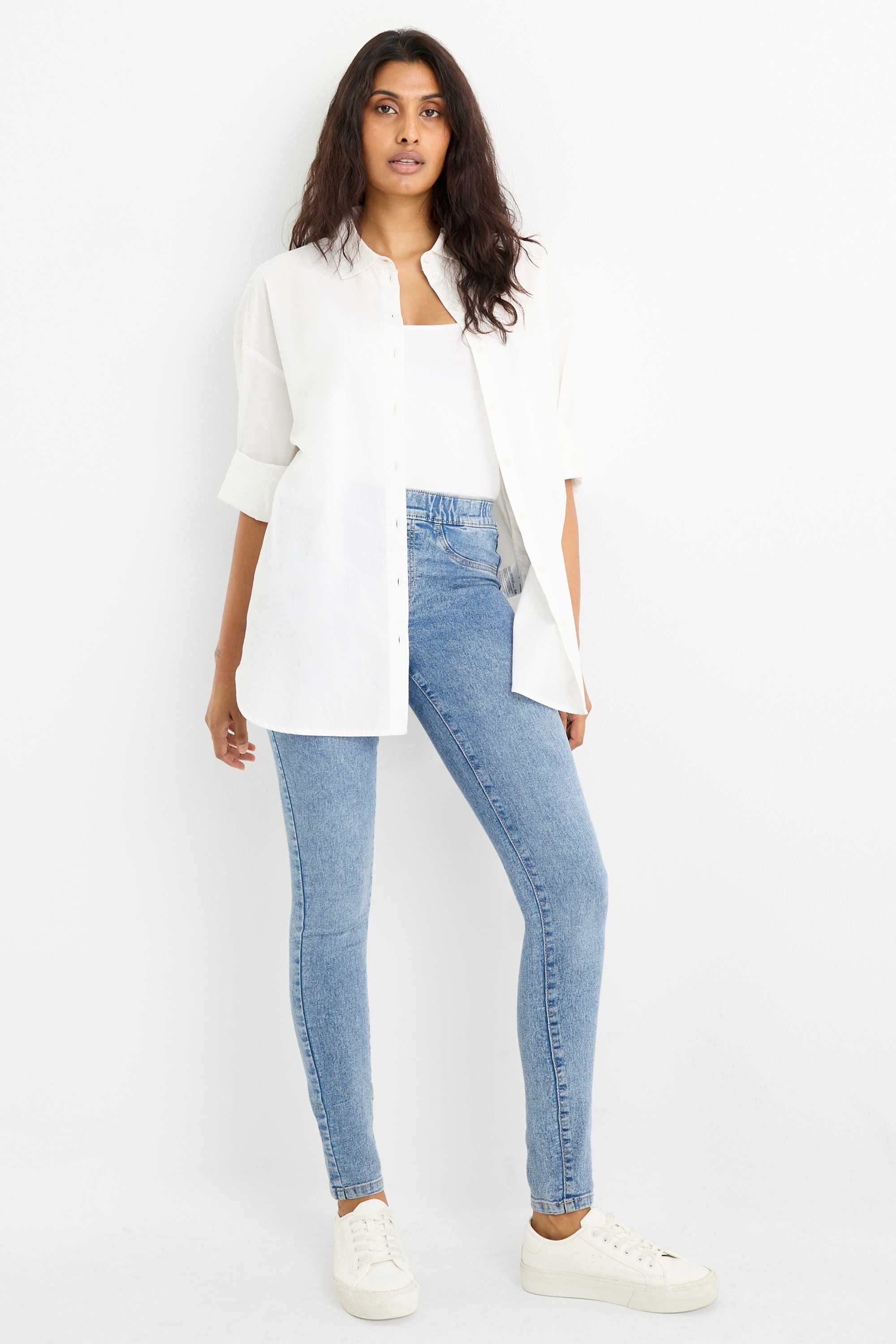 Jegging jeans - mid-rise waist denim-light blue (1)