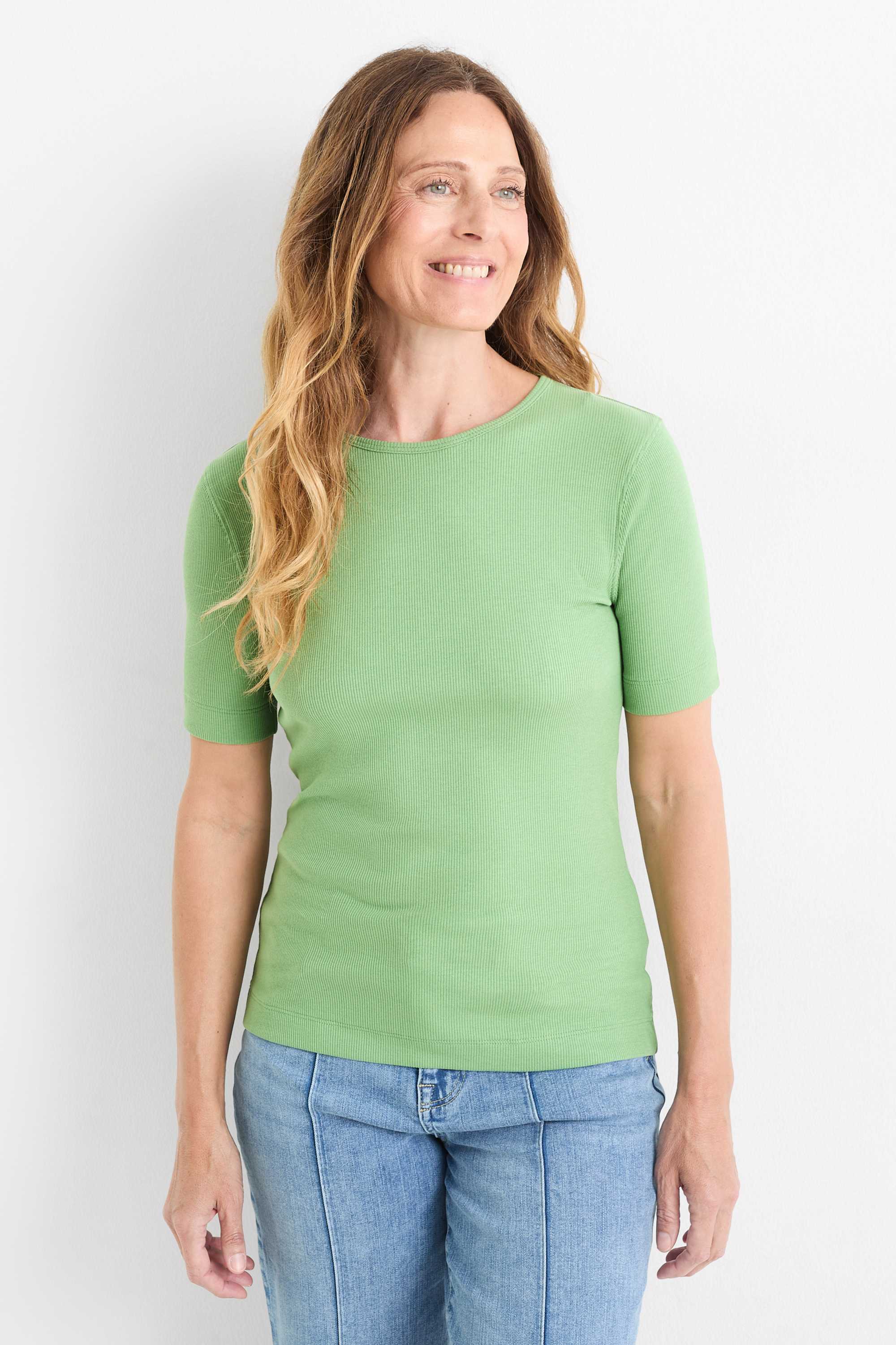 T-shirt - slim fit - ribbed green