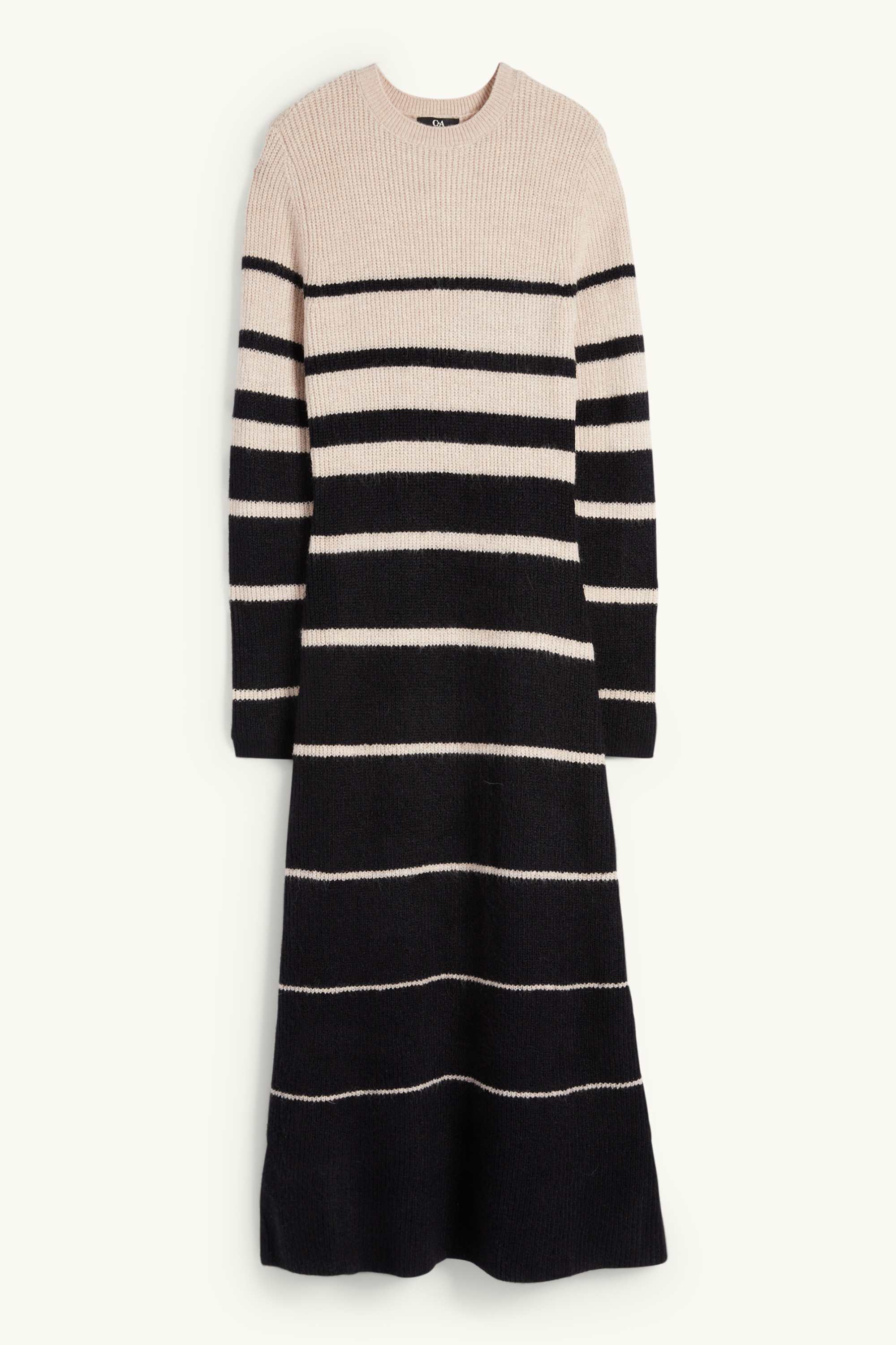 Fit & flare dress - ribbed - striped black / beige