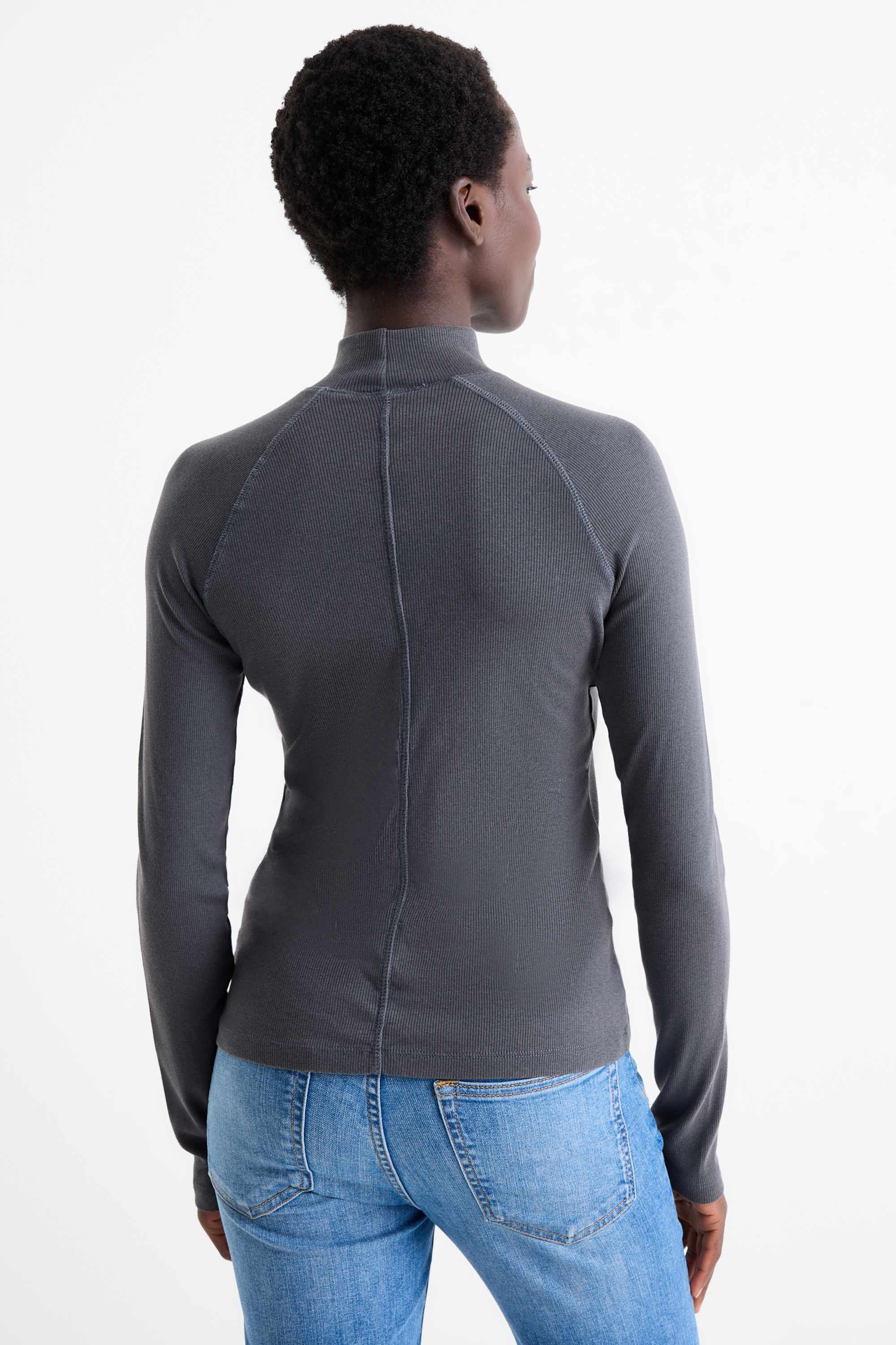 Long sleeve top - slim fit - ribbed dark gray