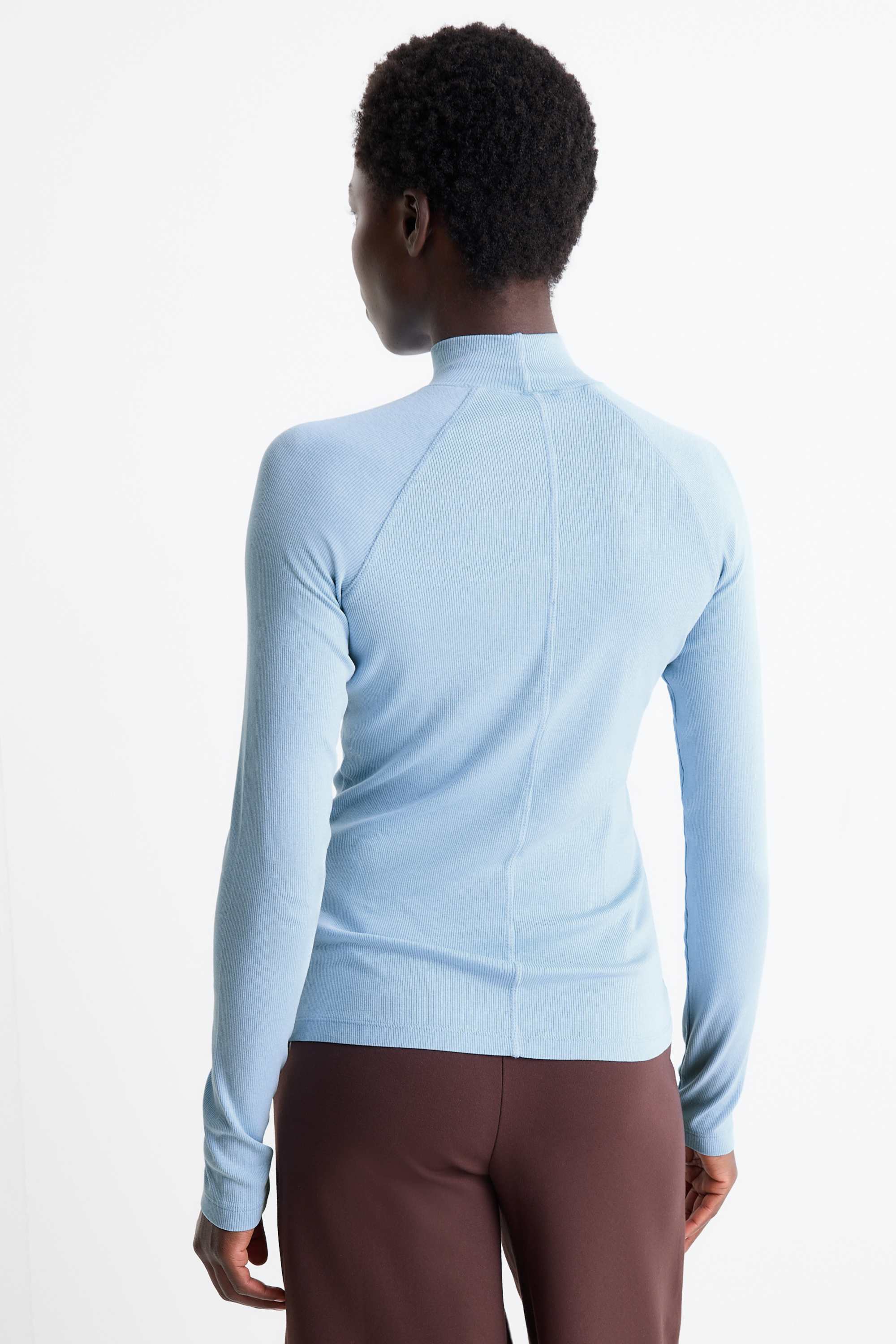 Long sleeve top - slim fit - ribbed light blue
