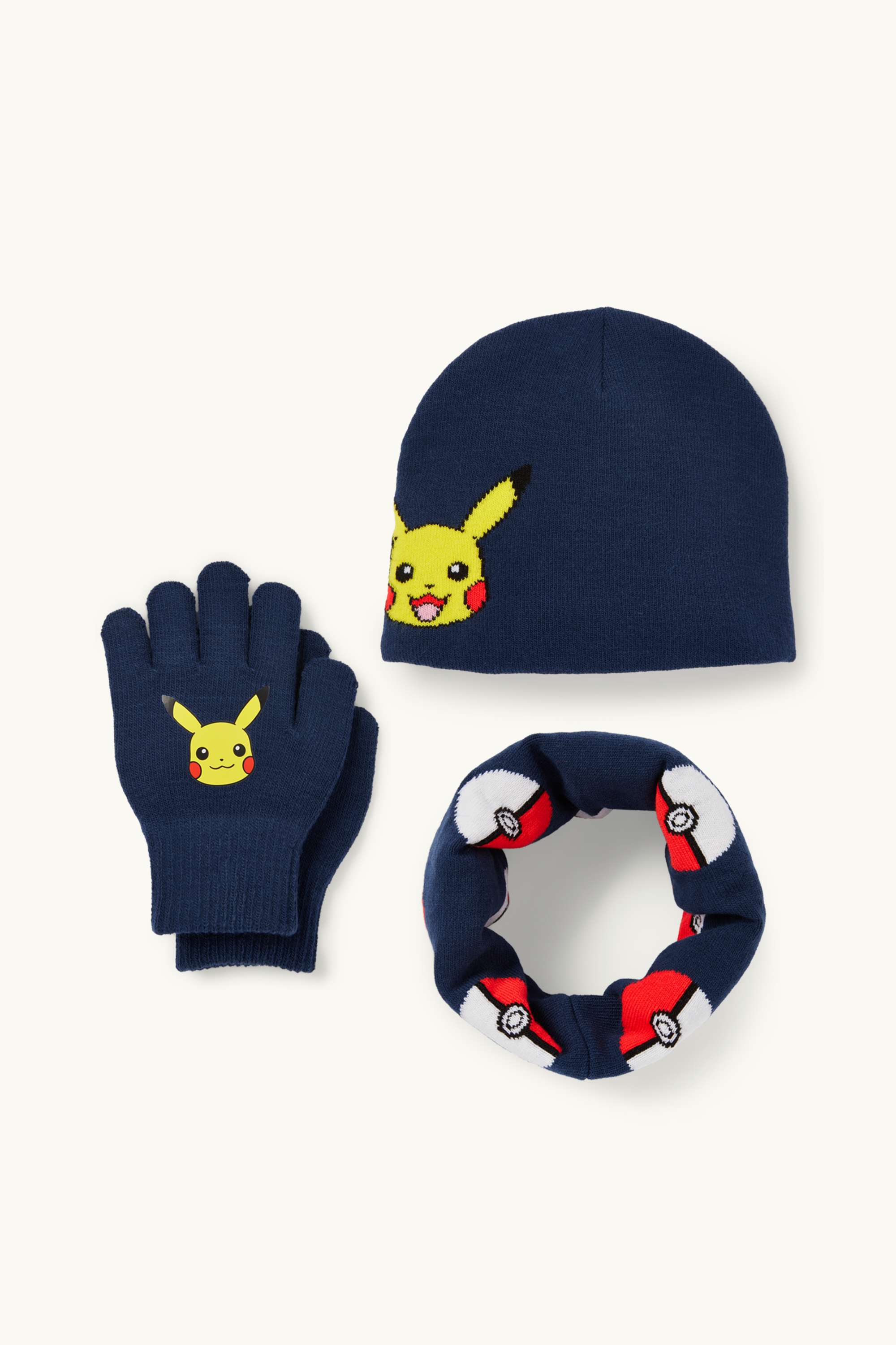 Pokémon - Pikachu - set - hat, snood and gloves dark blue