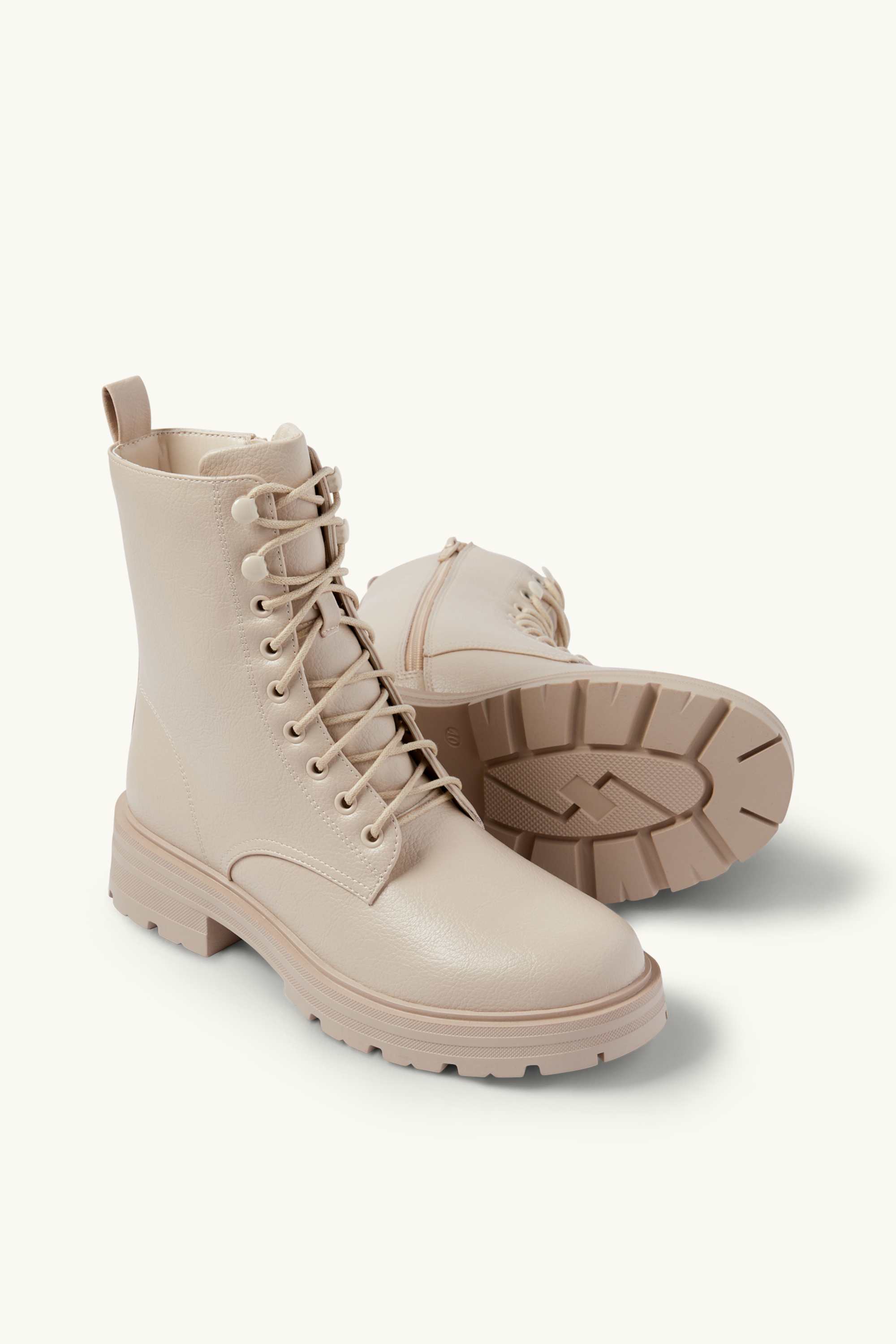 Ankle boots - faux leather light beige