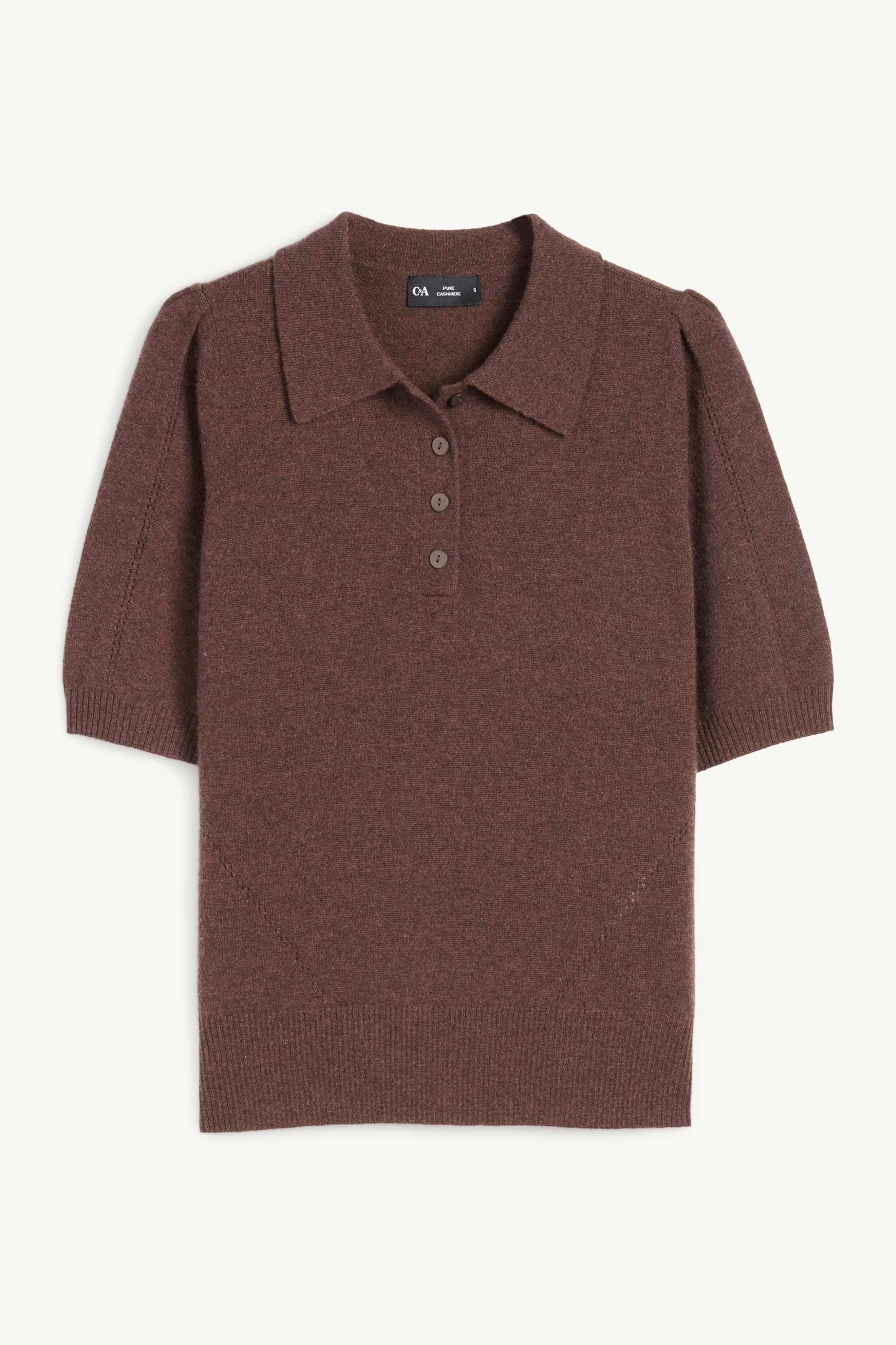 Knitted cashmere jumper - short sleeve dark brown
