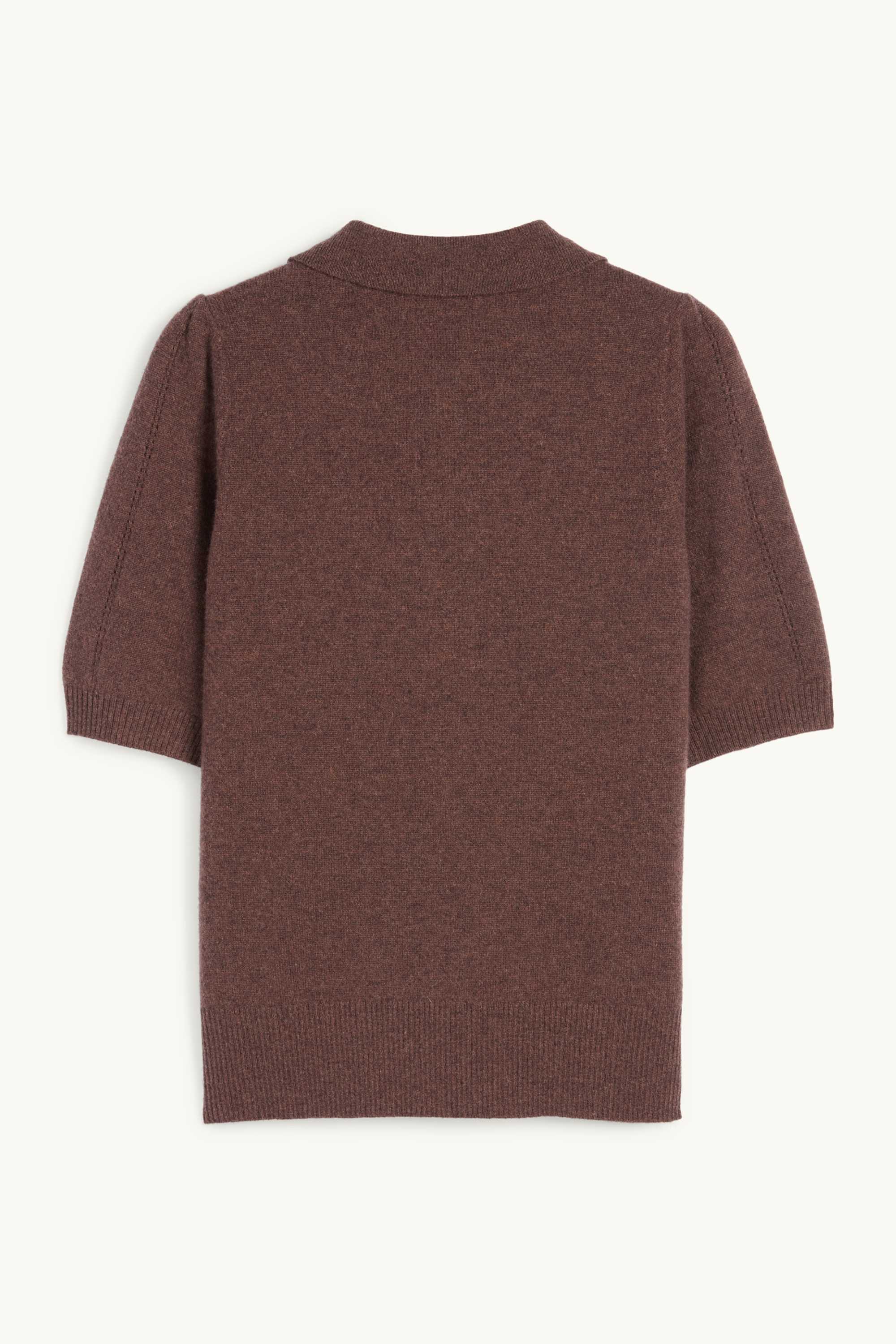 Knitted cashmere jumper - short sleeve dark brown