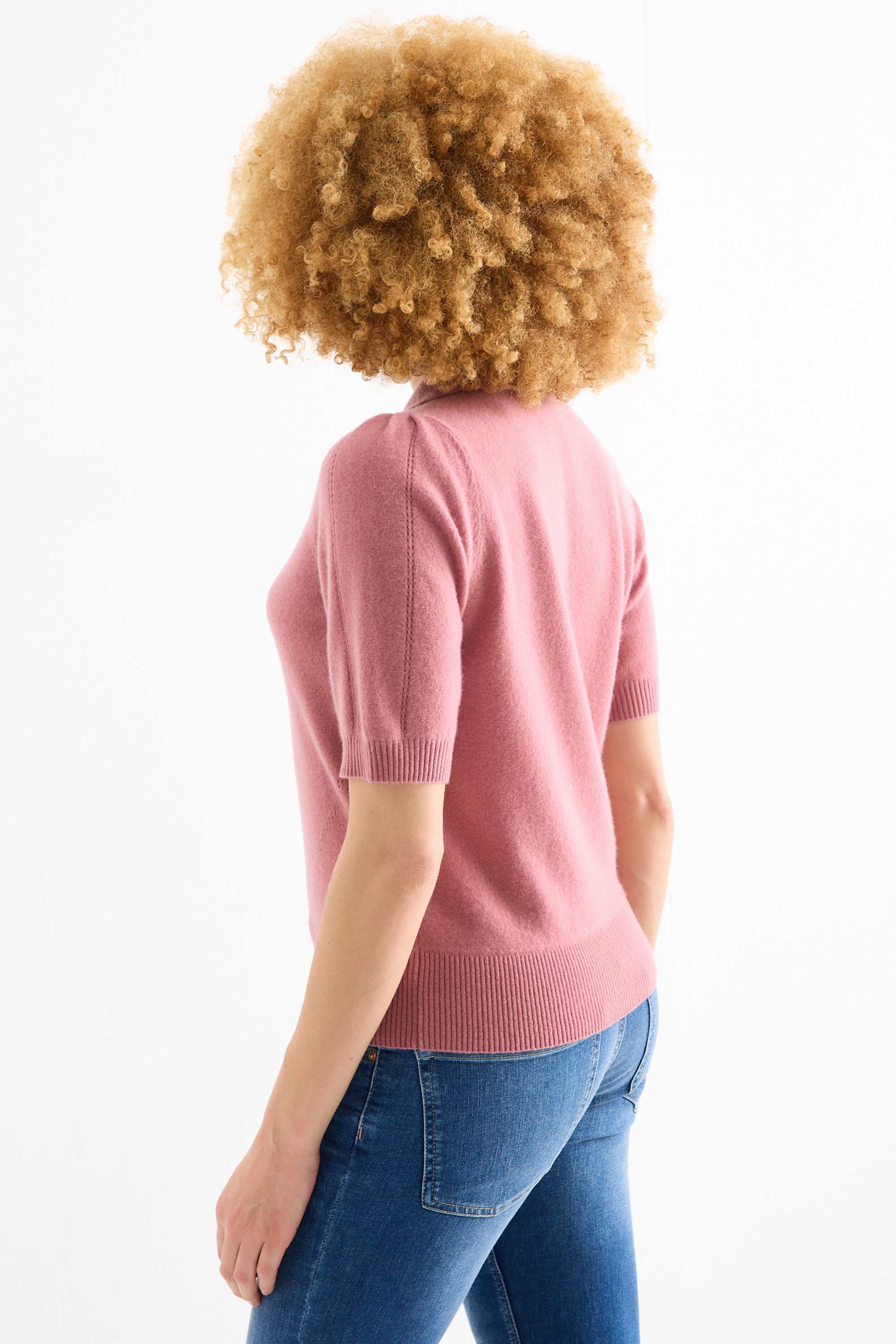 Knitted cashmere jumper - short sleeve pink