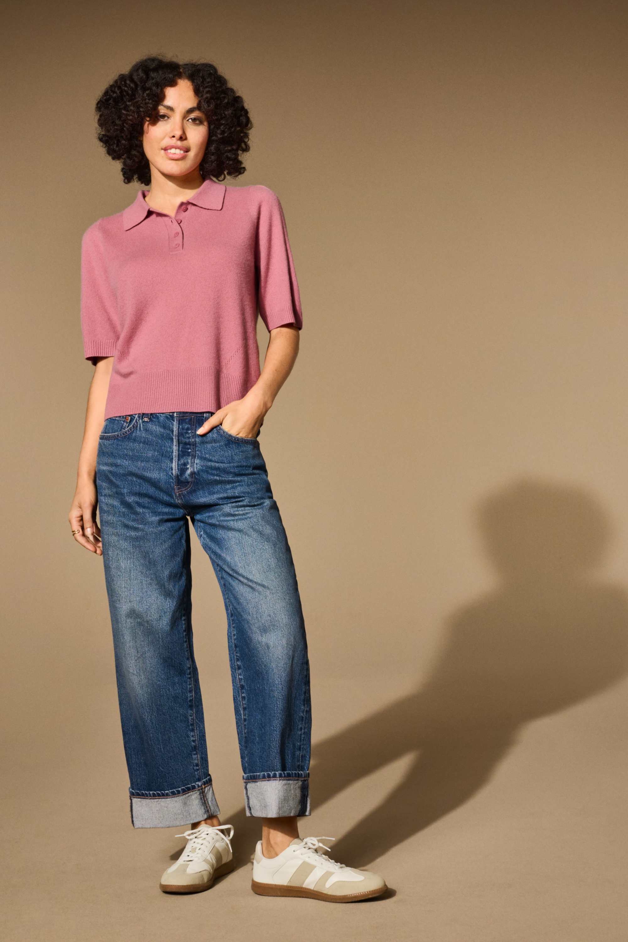 Knitted cashmere jumper - short sleeve pink
