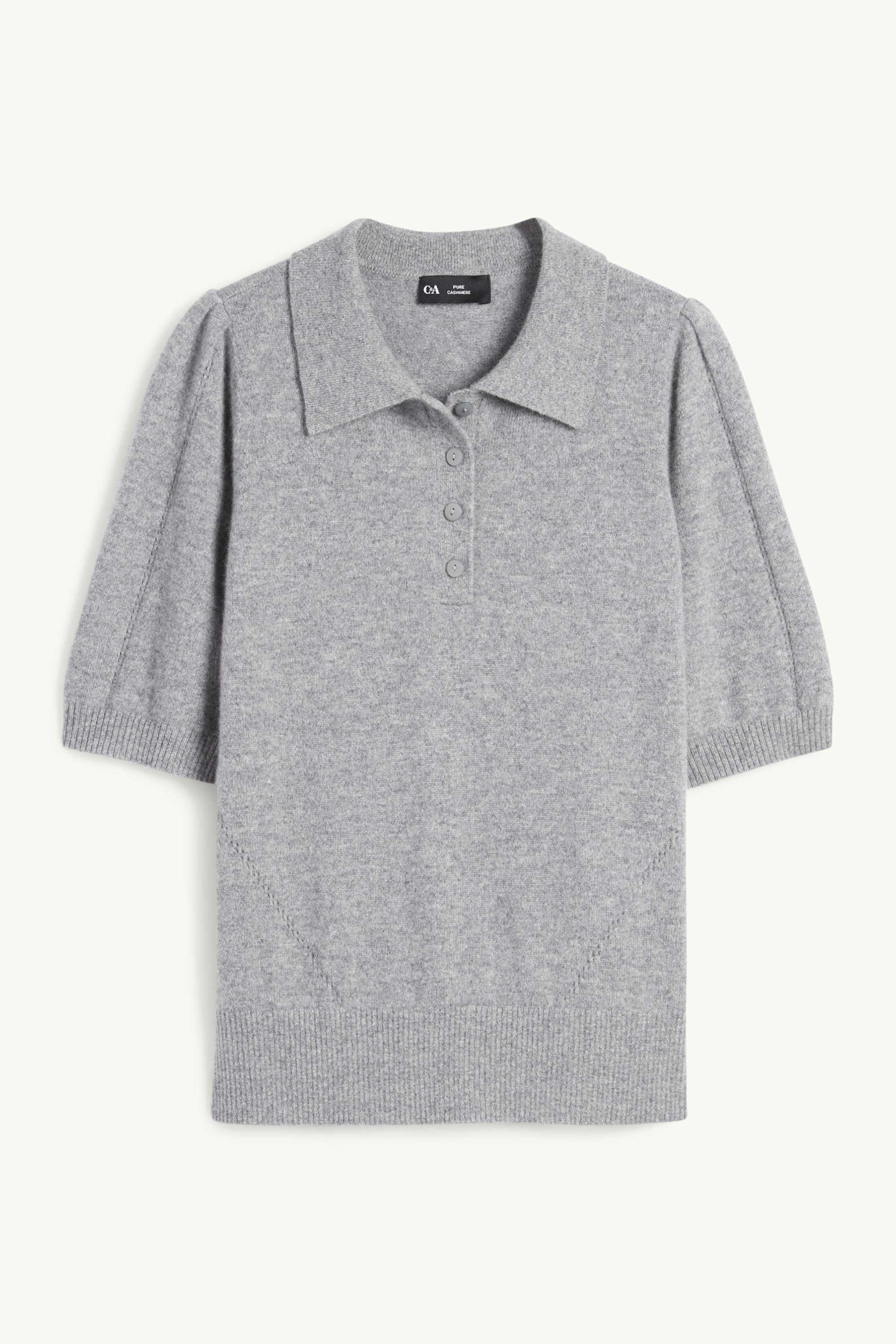 Knitted cashmere jumper - short sleeve gray