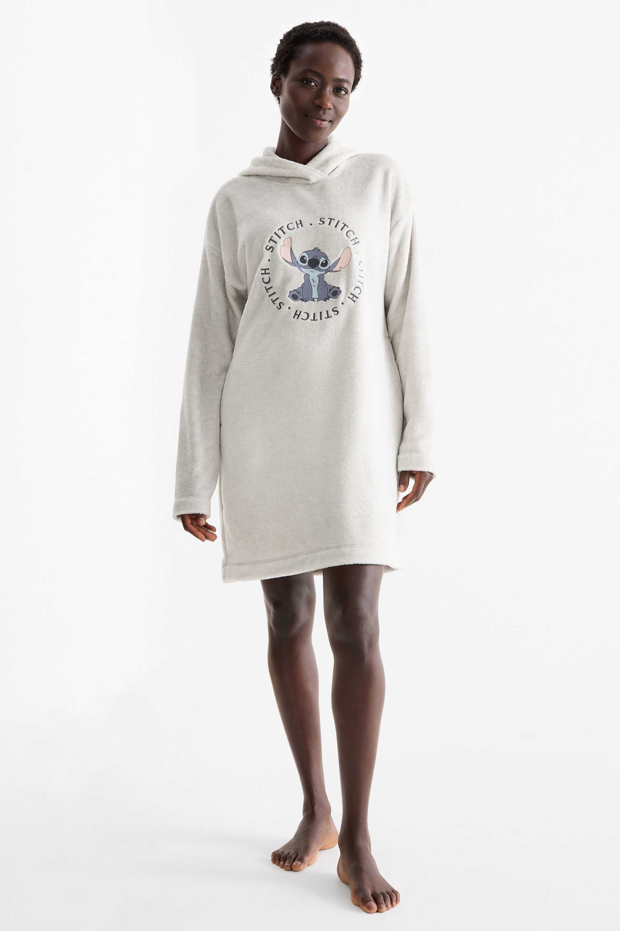 Fleece nightdress with hood - Lilo & Stitch light gray