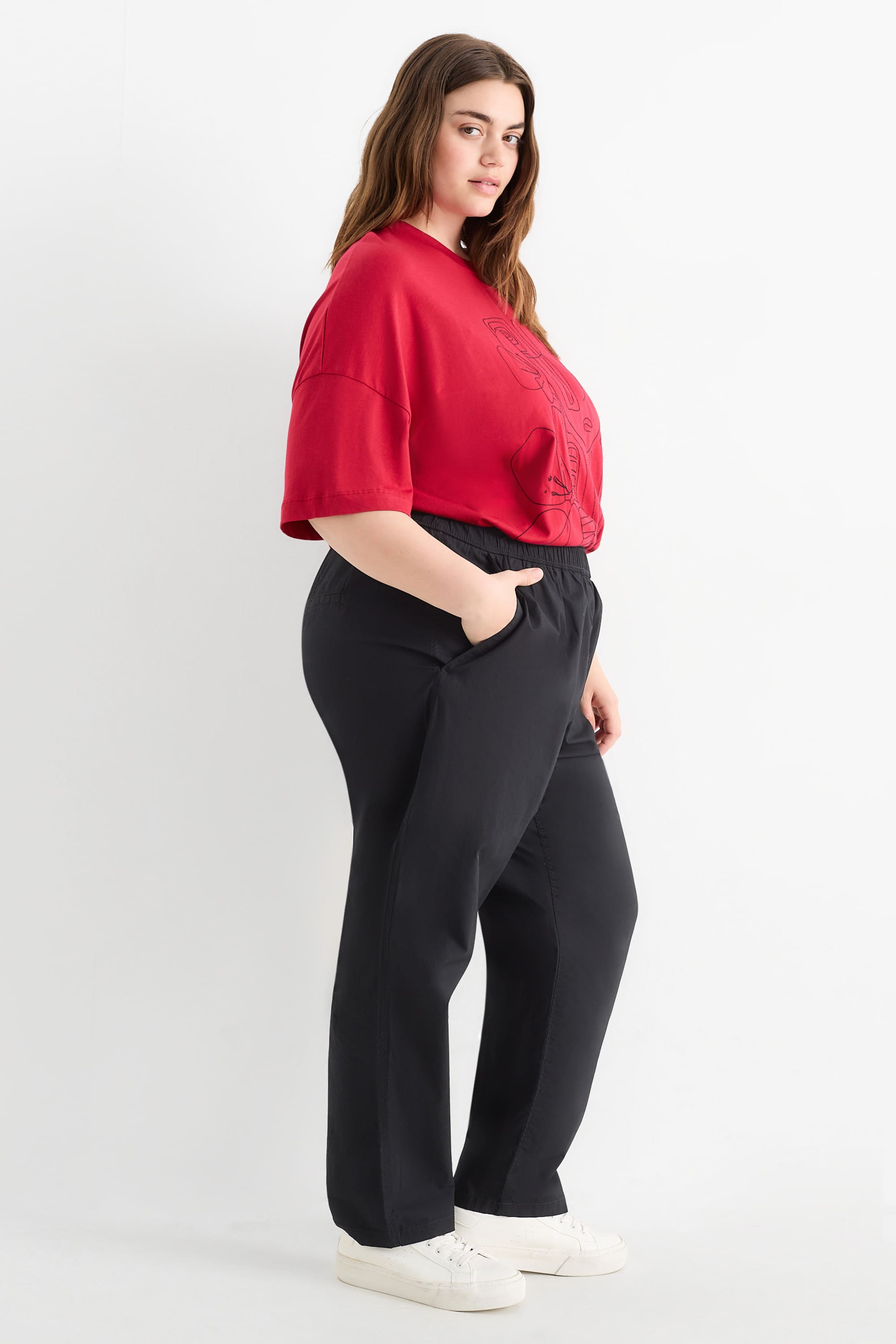 Cloth trousers - mid-rise waist - tapered fit black