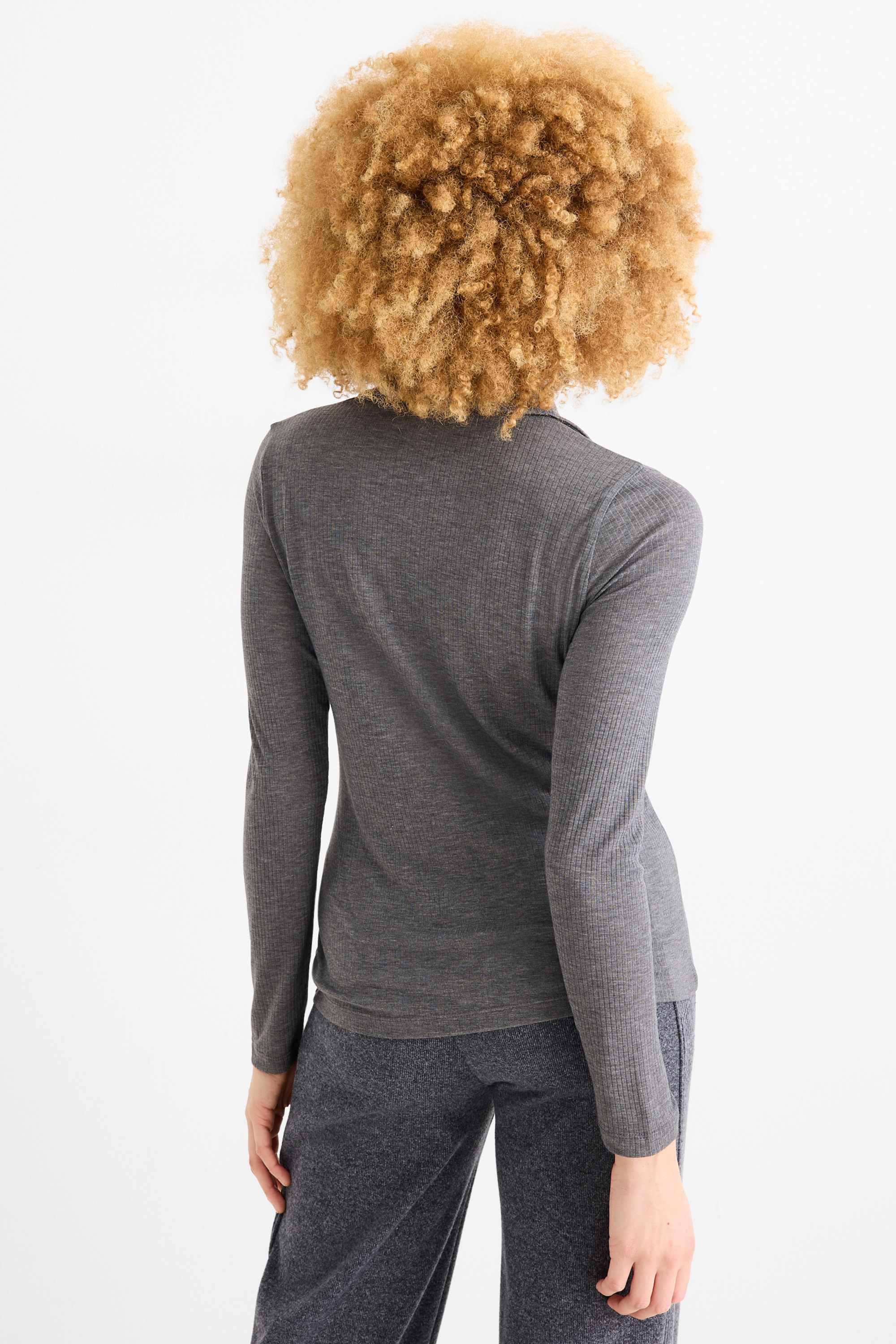 Long sleeve polo shirt - regular fit - ribbed gray