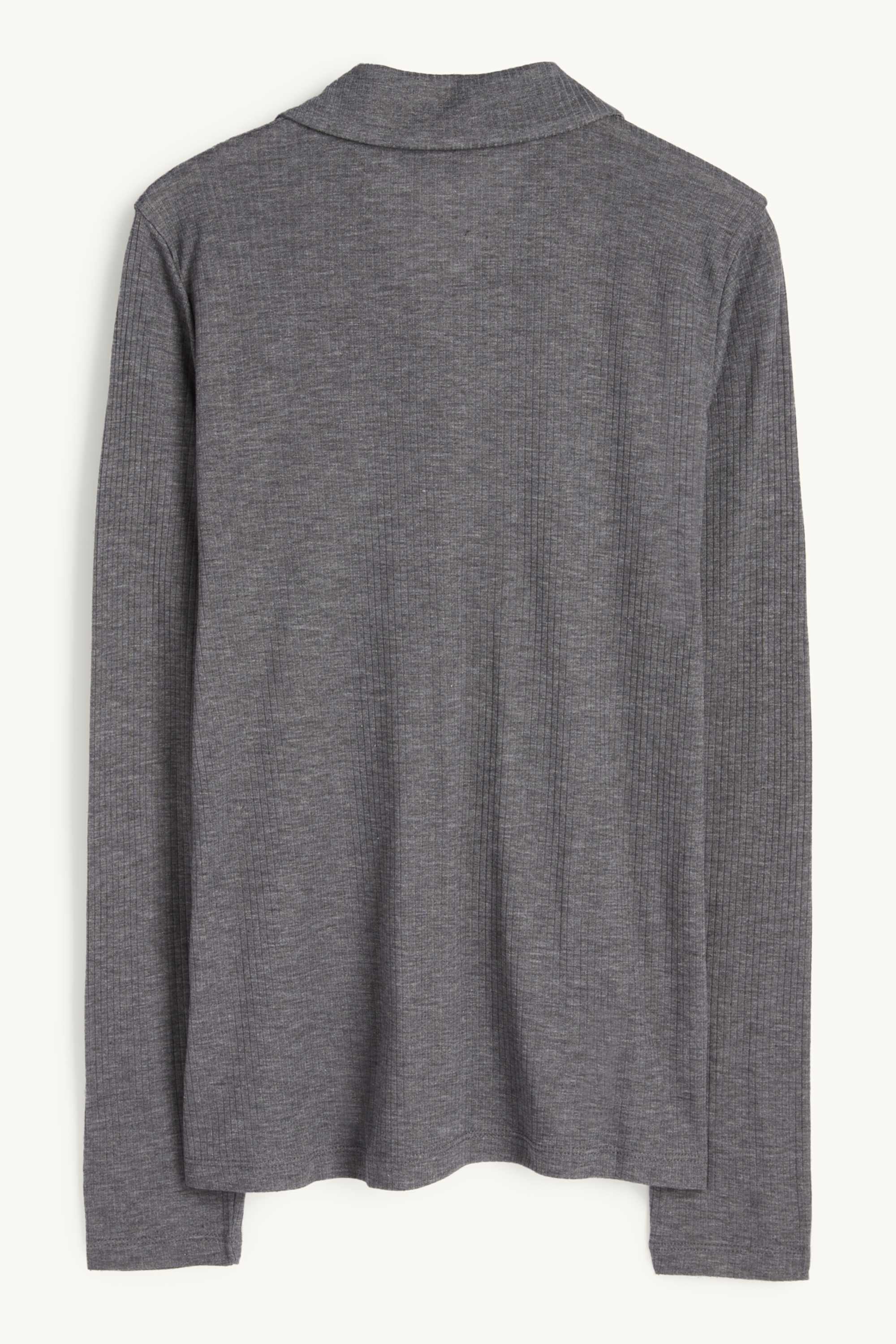 Long sleeve polo shirt - regular fit - ribbed gray