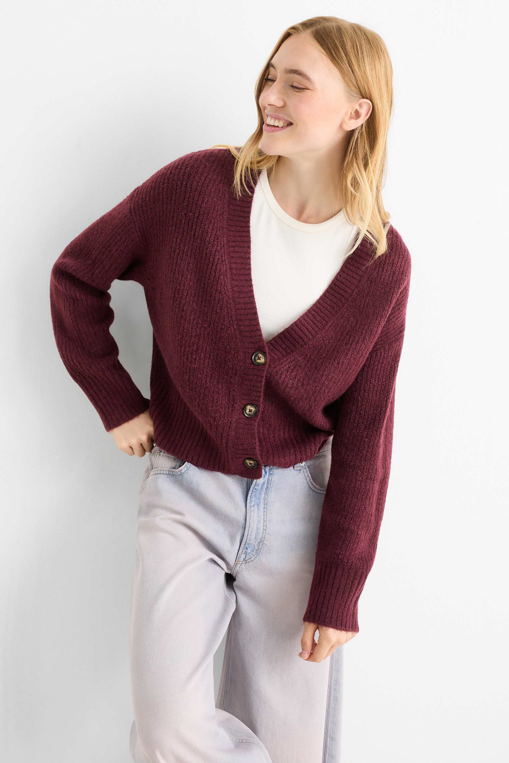 Cardigan - ribbed bordeaux