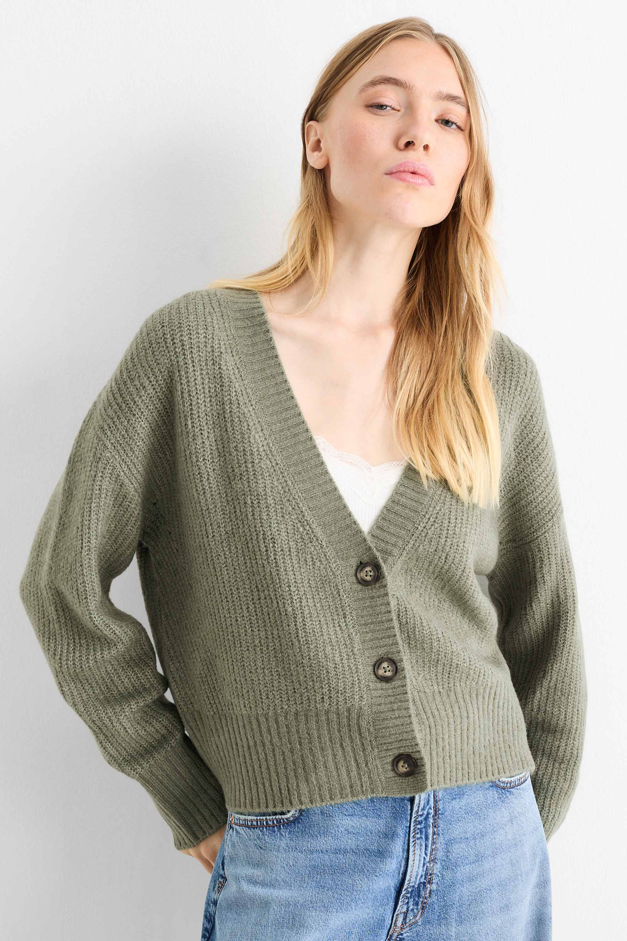 Cardigan - ribbed green