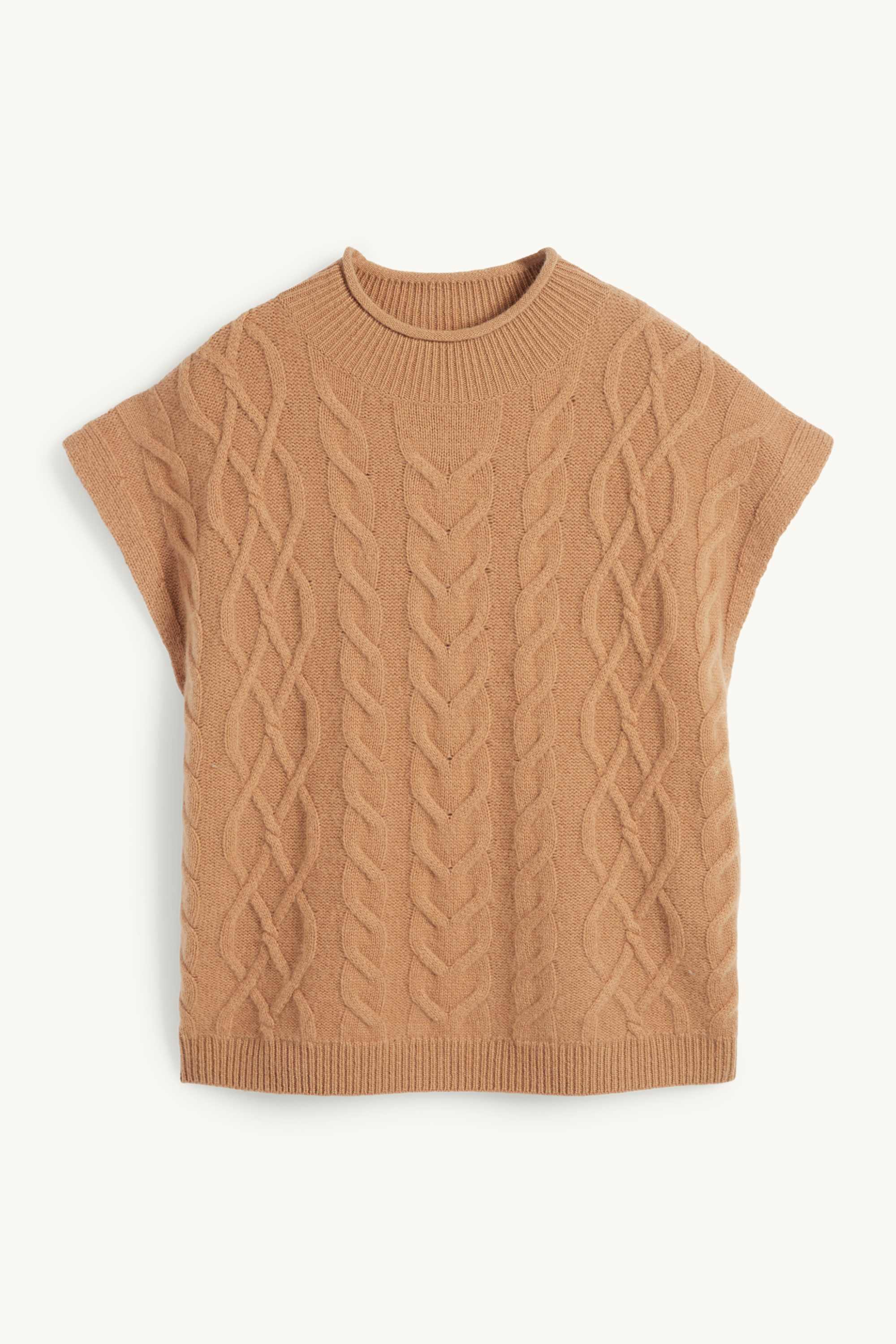 Knitted jumper with cashmere content - short sleeve - wool blend light brown