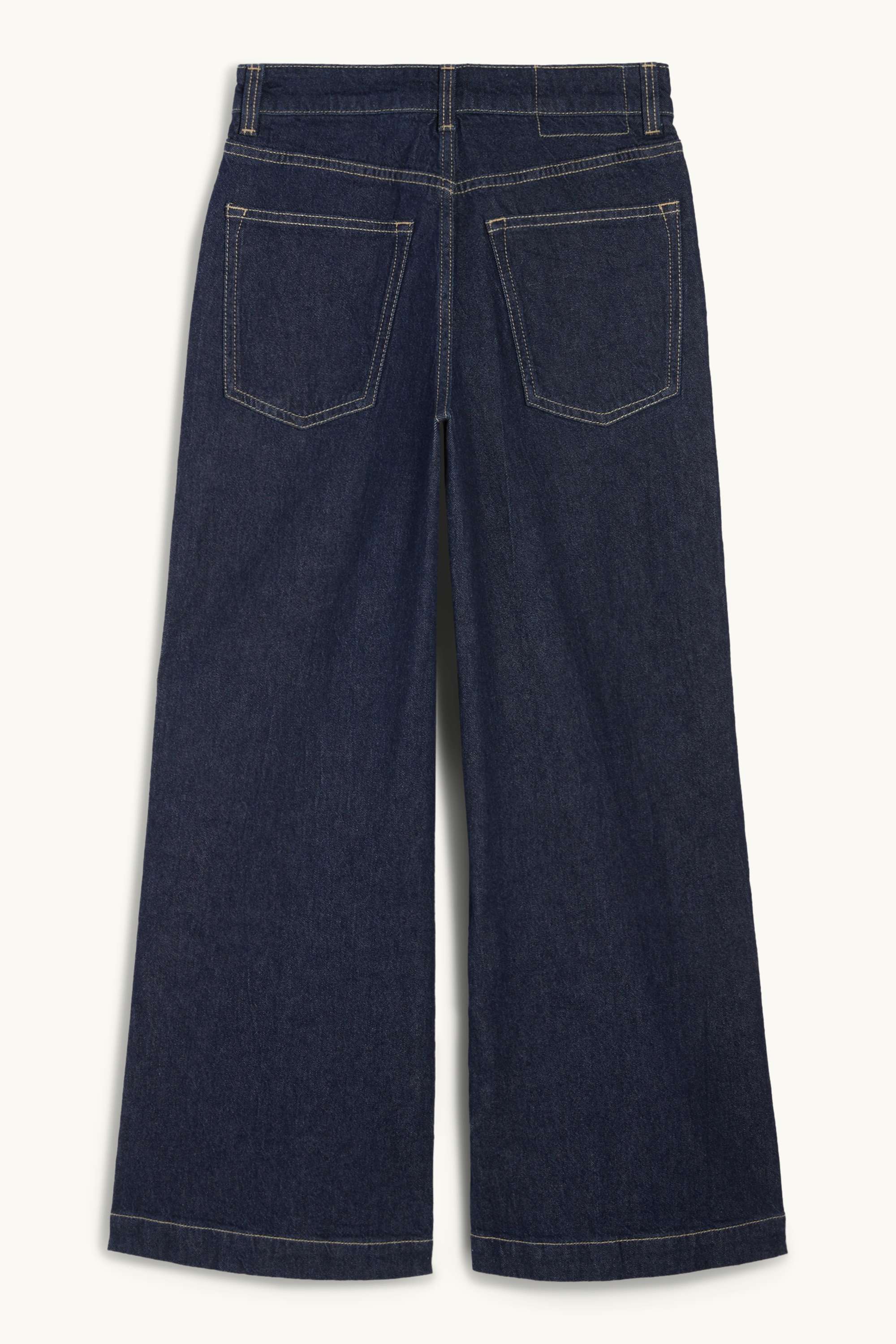 Cropped wide leg jeans - mid-rise waist denim-dark blue (1)