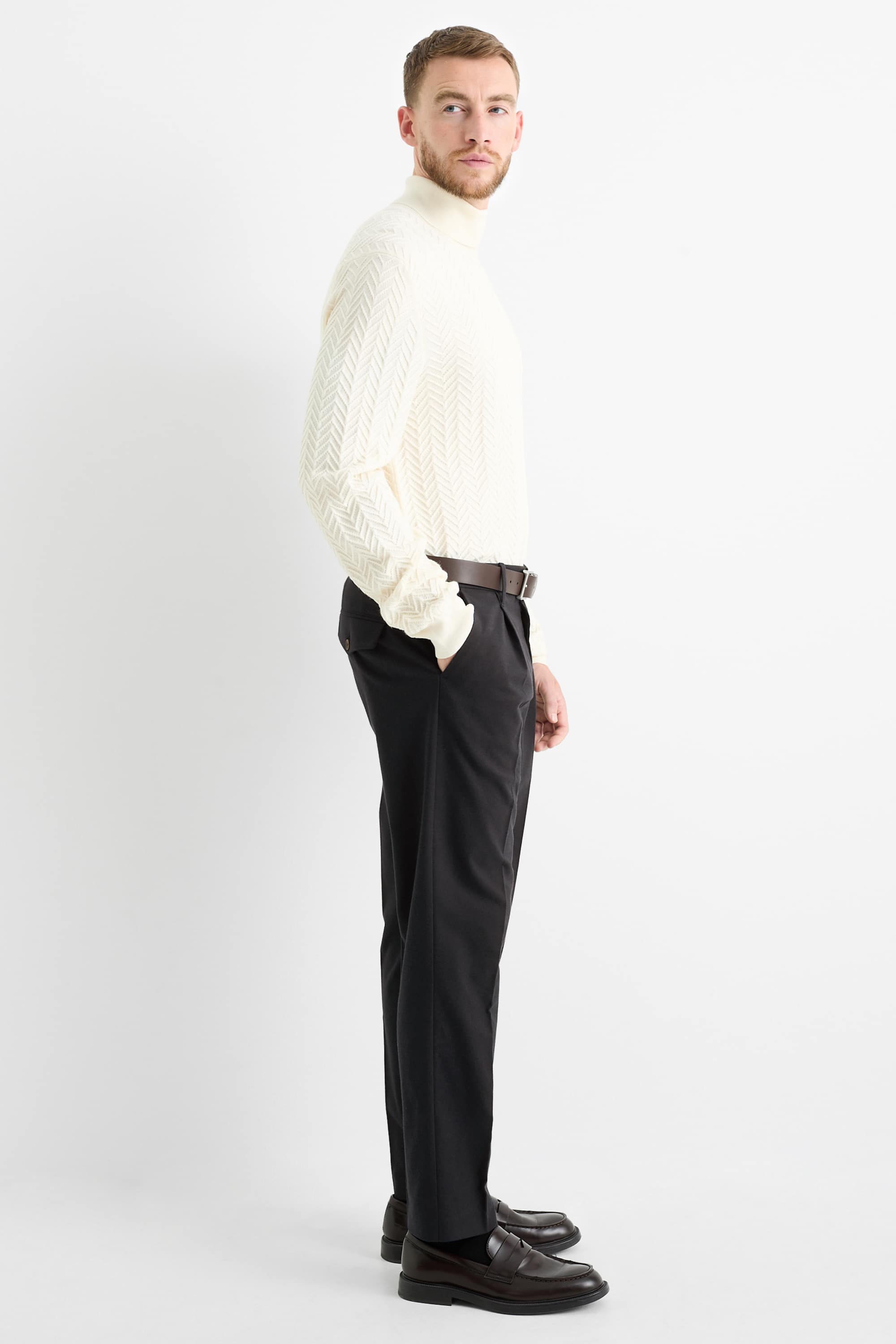 Flannel chinos - tapered fit dark gray