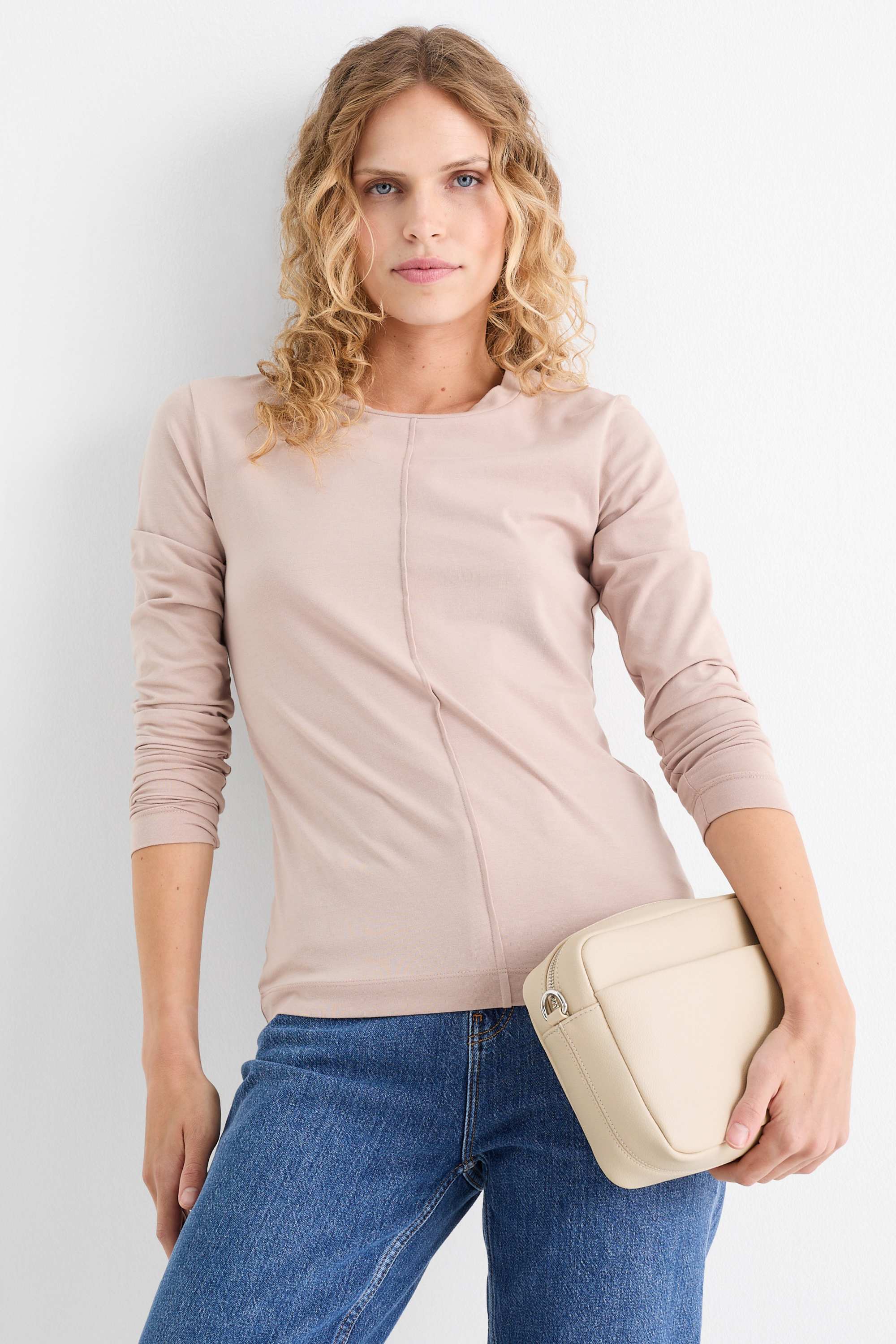 Crossbody bag with detachable bag strap - faux leather beige