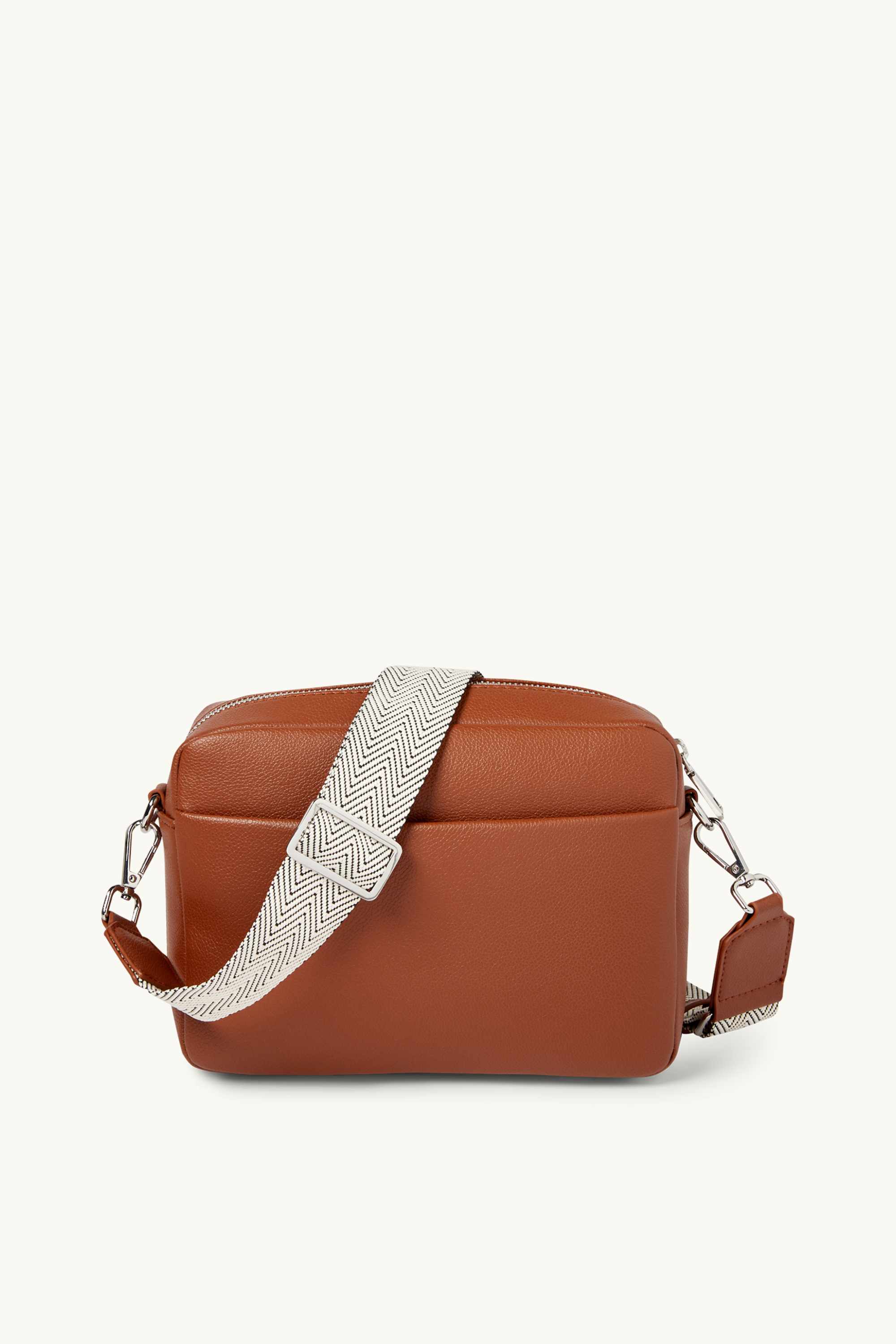 Crossbody bag with detachable bag strap - faux leather brown