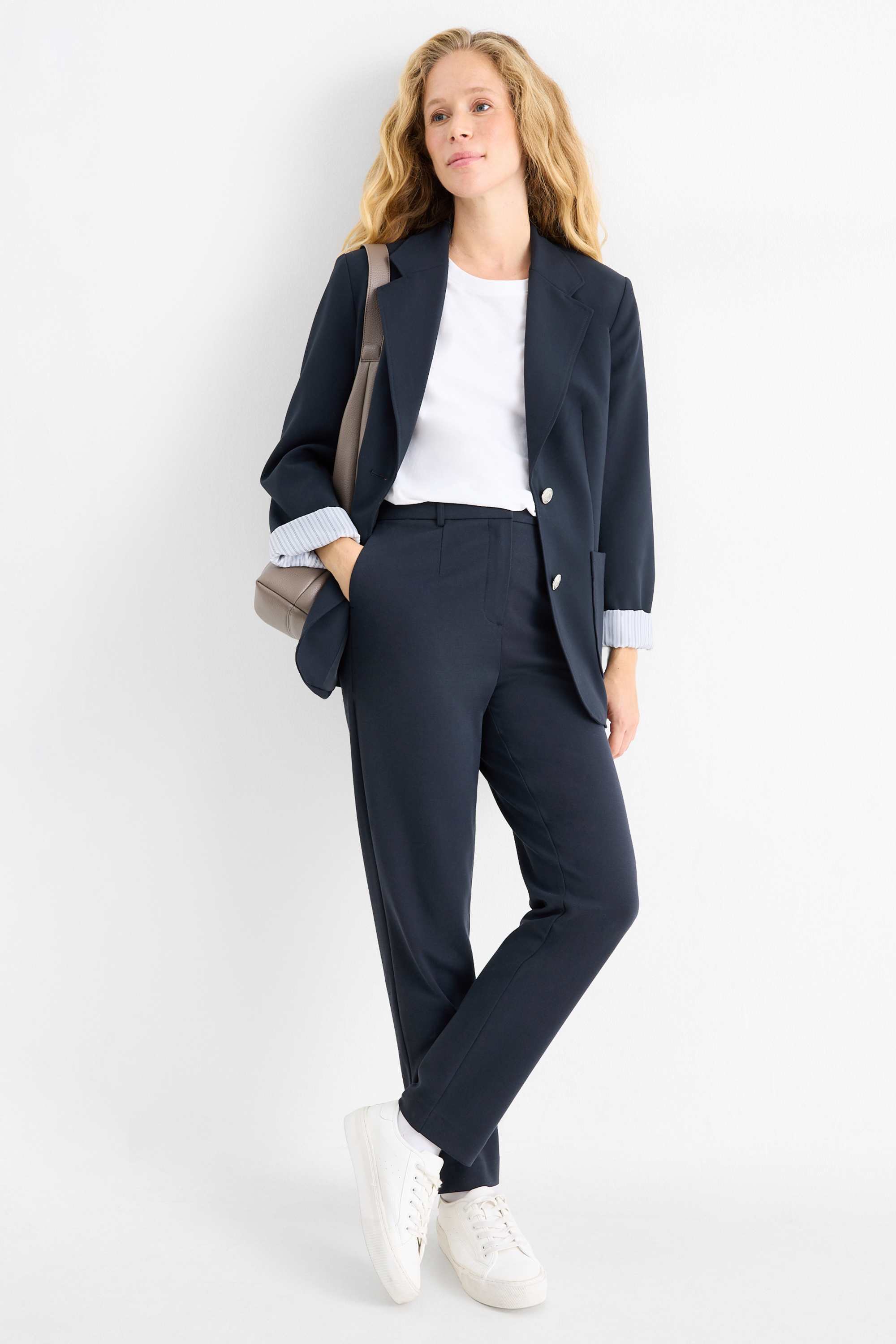Cloth trousers - high waist - tapered fit dark blue