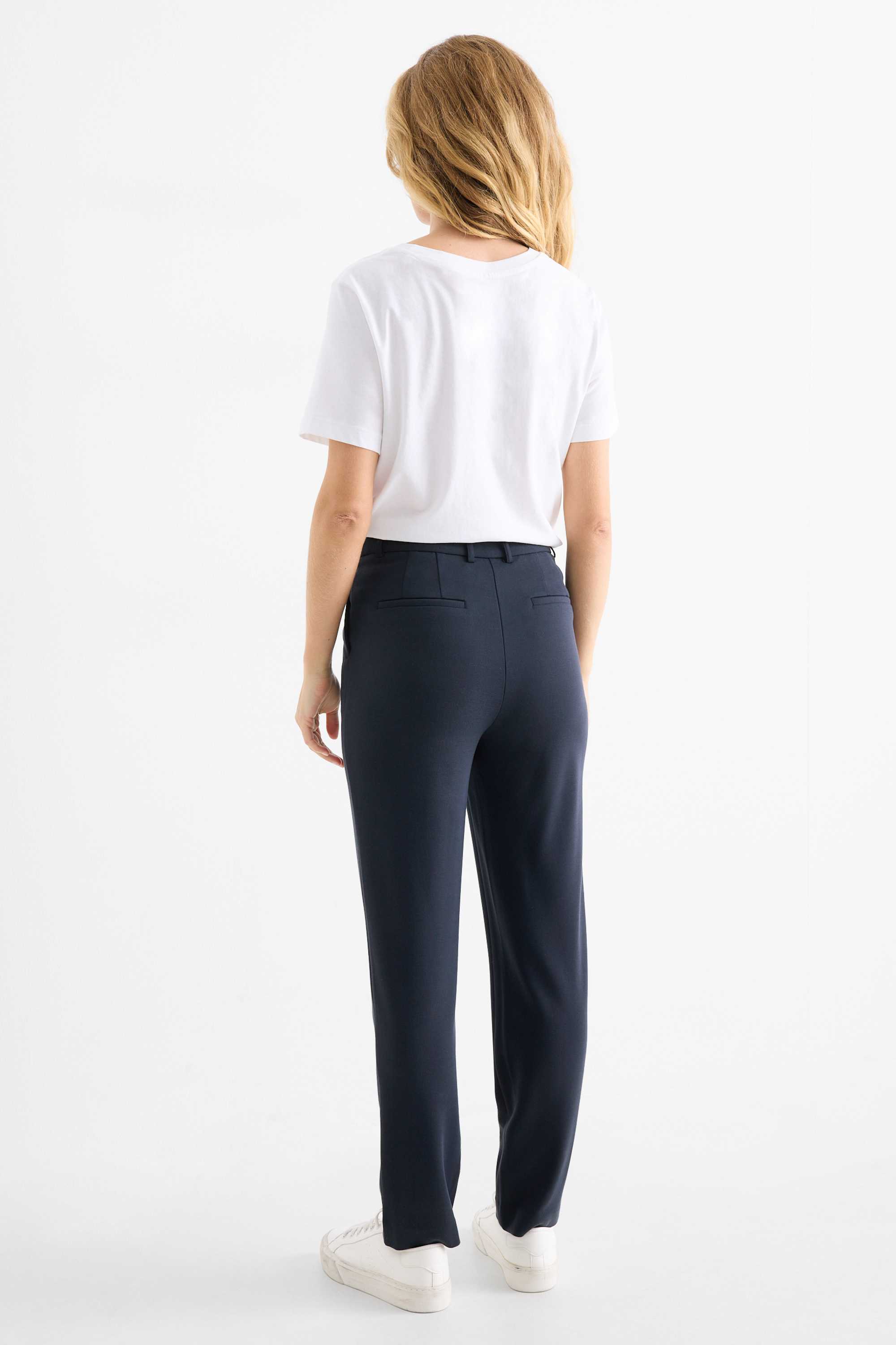 Cloth trousers - high waist - tapered fit dark blue
