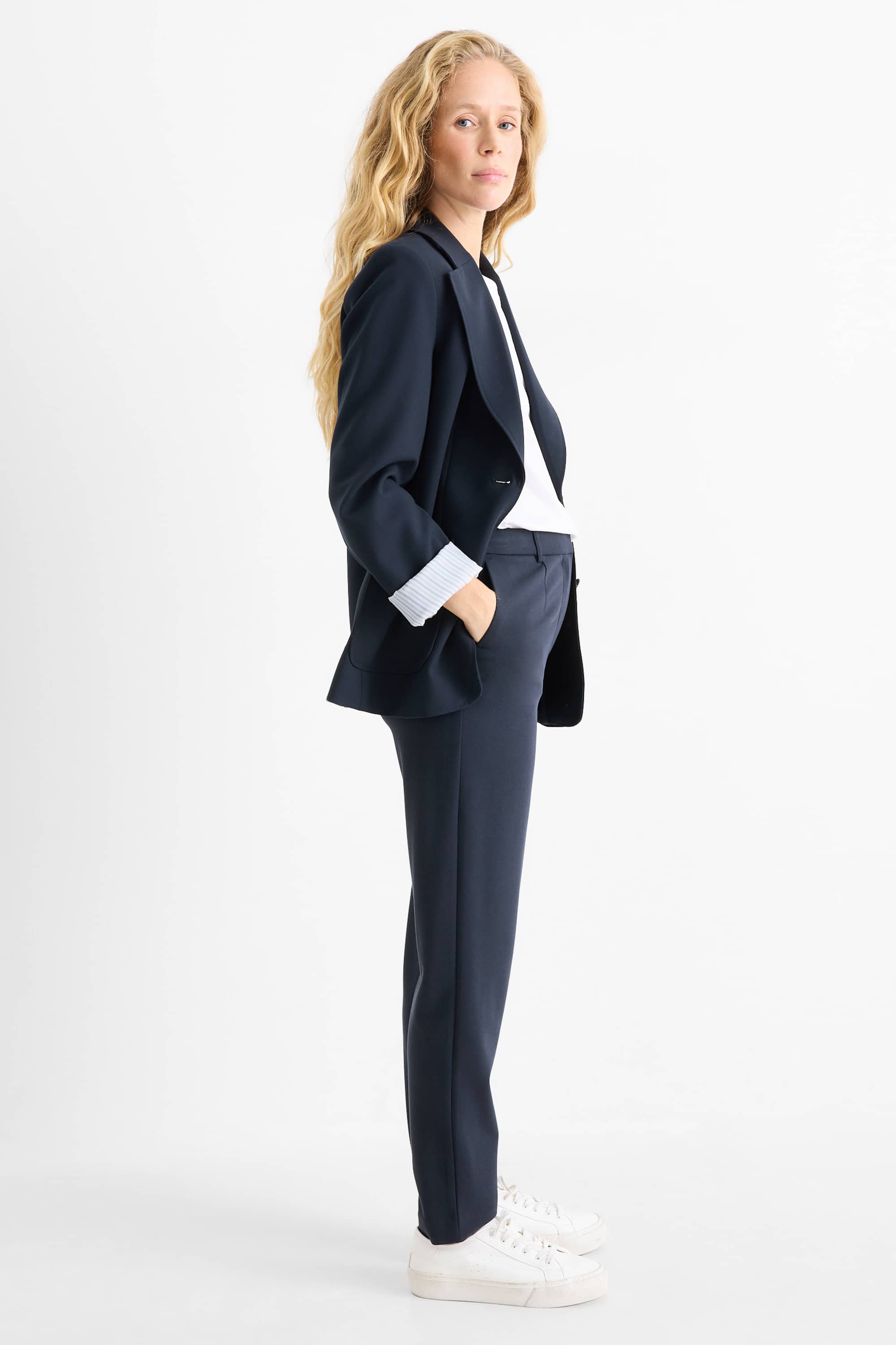 Cloth trousers - high waist - tapered fit dark blue