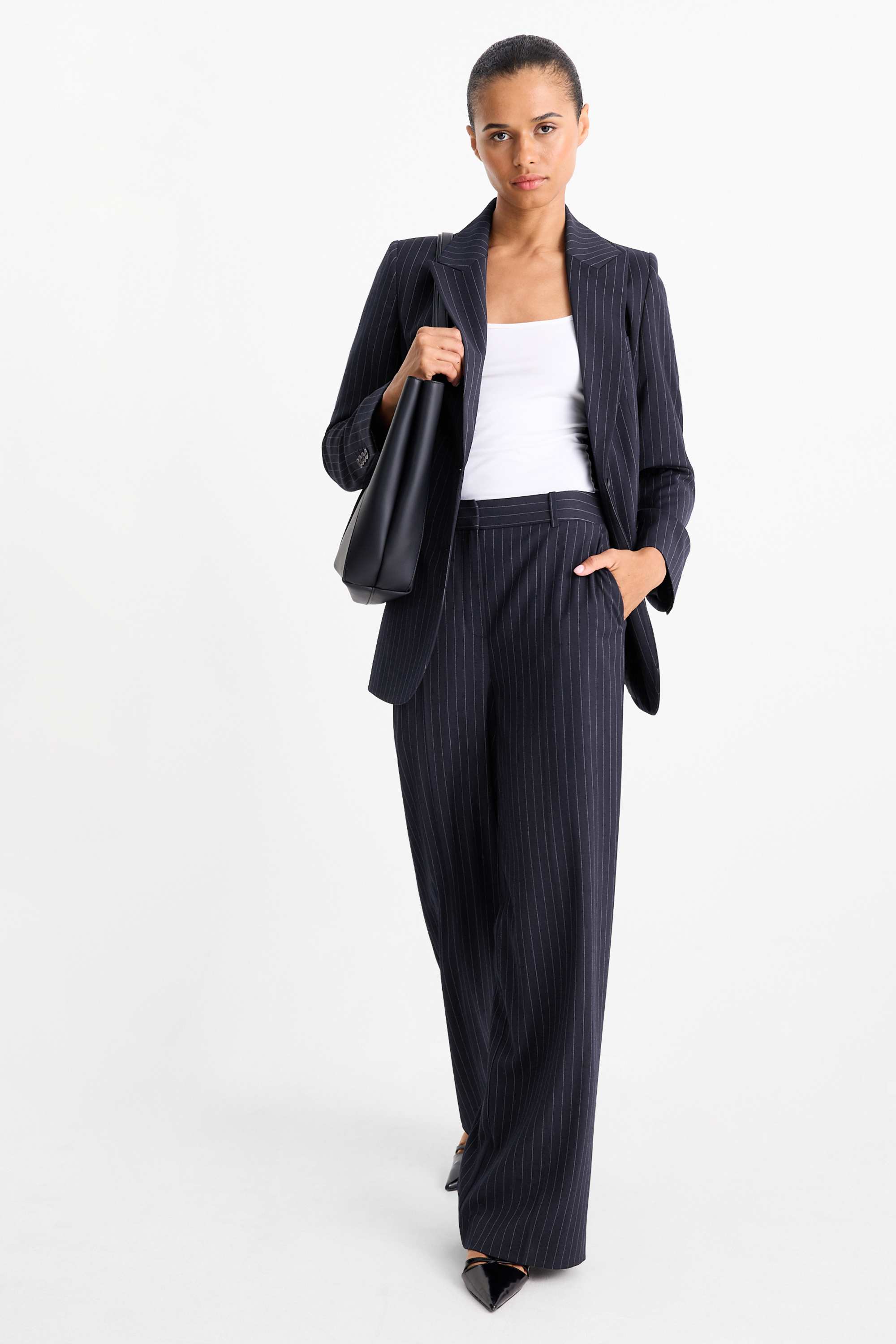 Business trousers - low-rise waist - relaxed fit - pinstripes dark blue