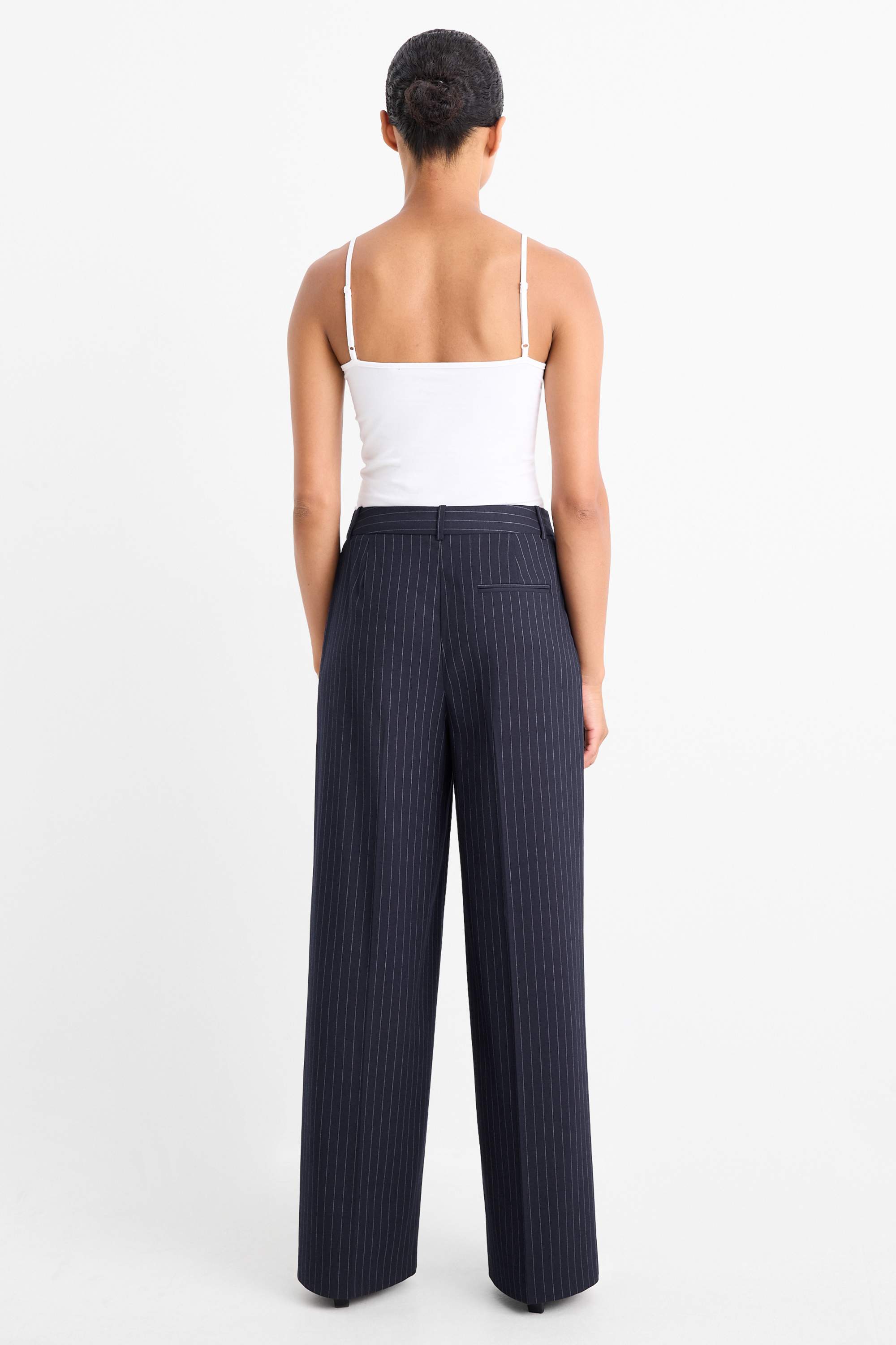 Business trousers - low-rise waist - relaxed fit - pinstripes dark blue