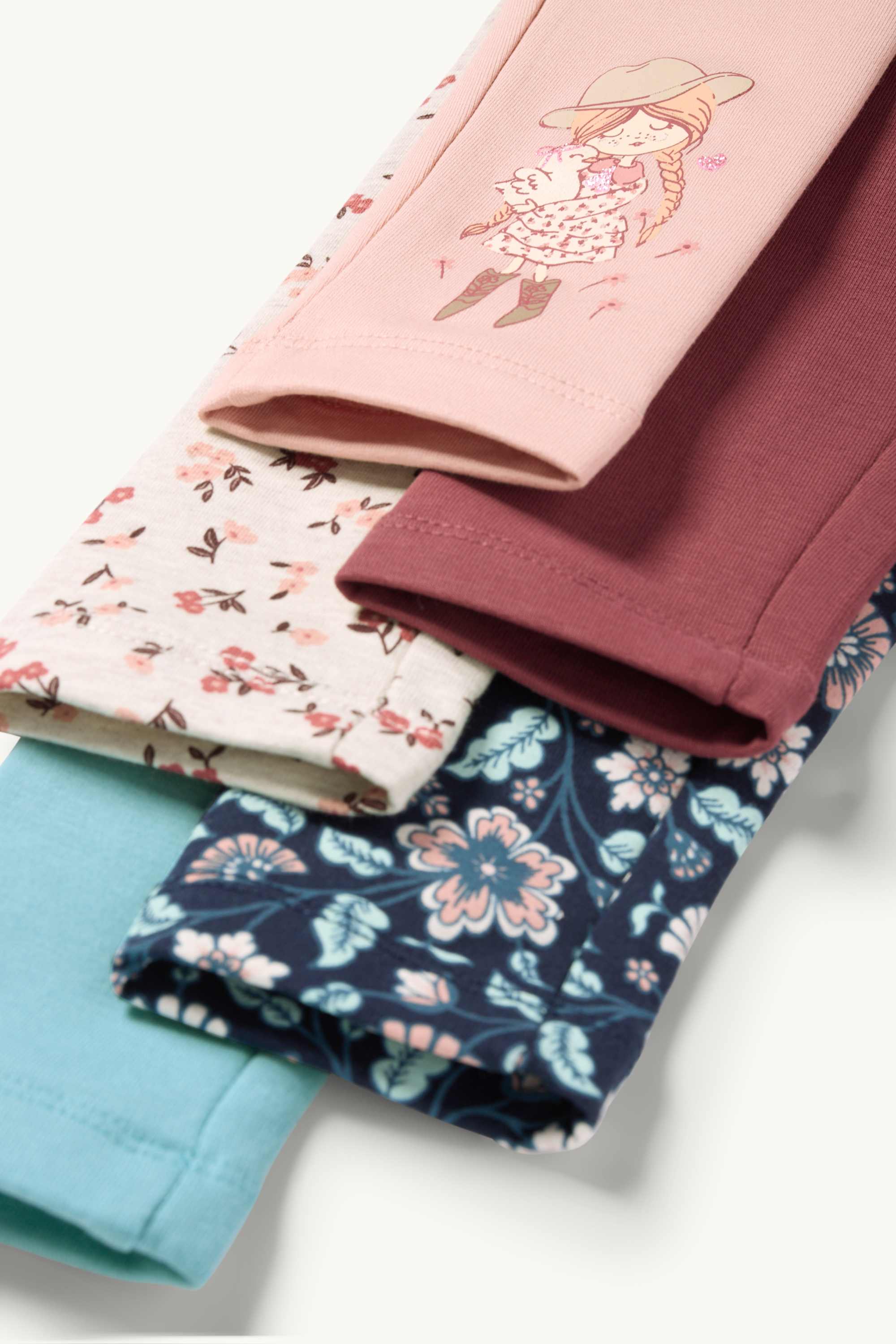 Multipack of 5 - girl and flowers - leggings rose / blue