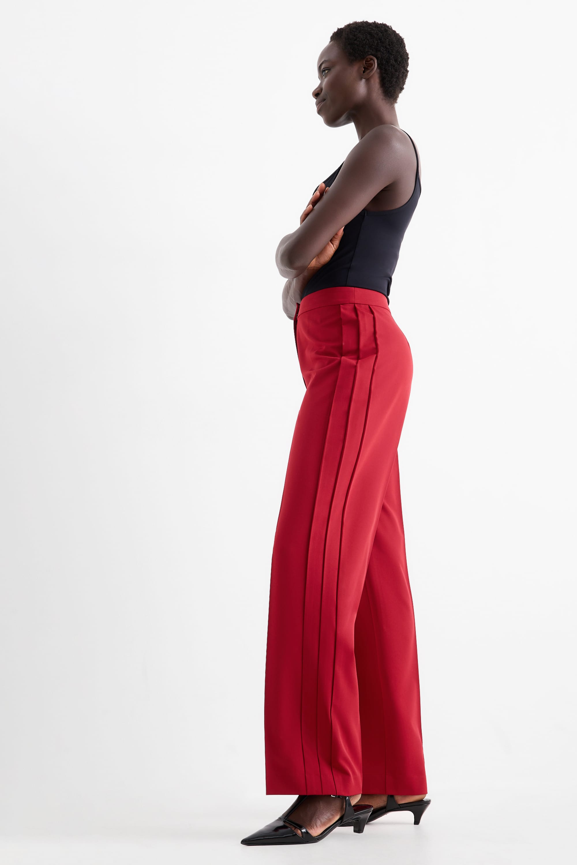 Business trousers - mid-rise waist - regular fit dark red