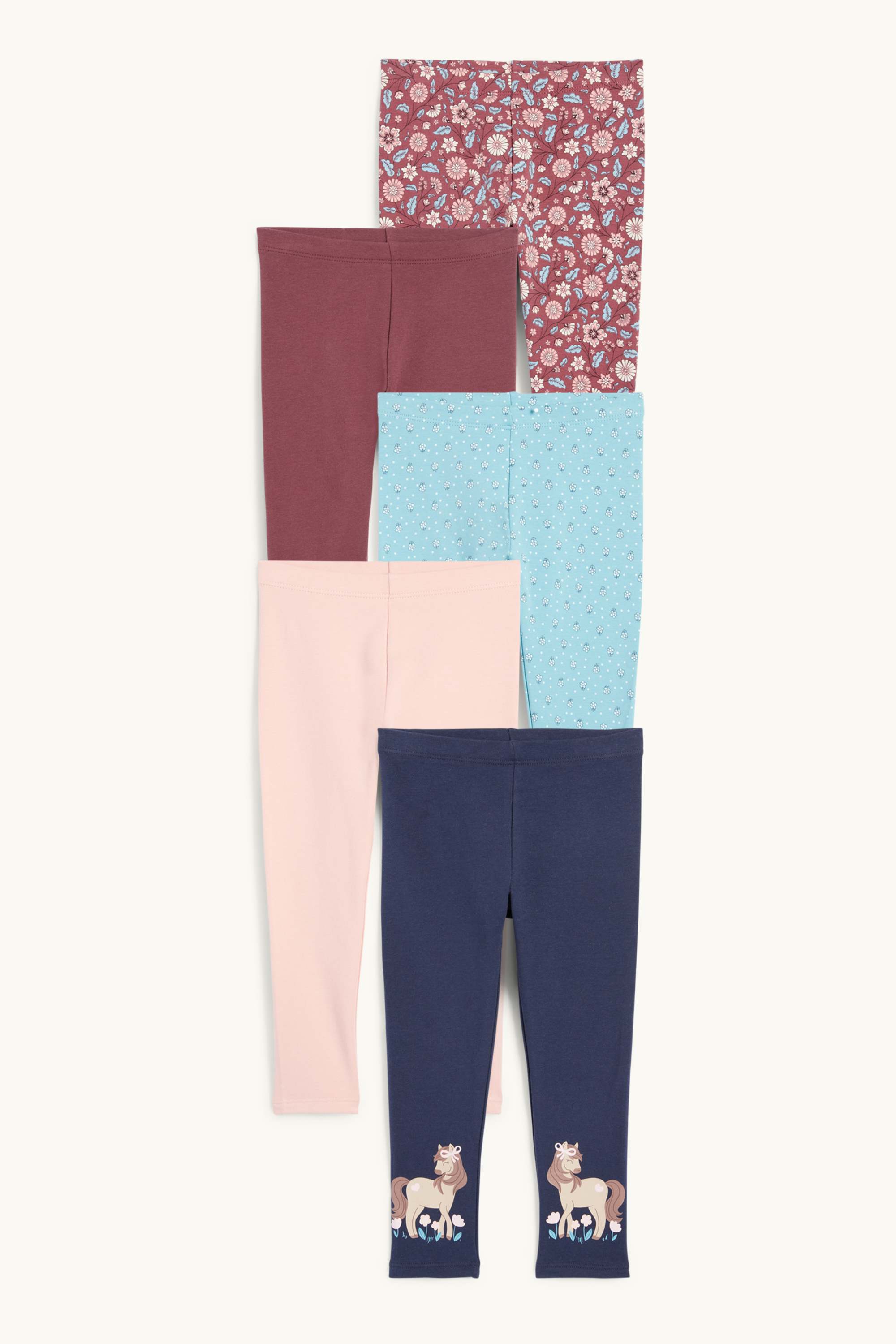 Multipack of 5 - horse and flowers - leggings red / blue