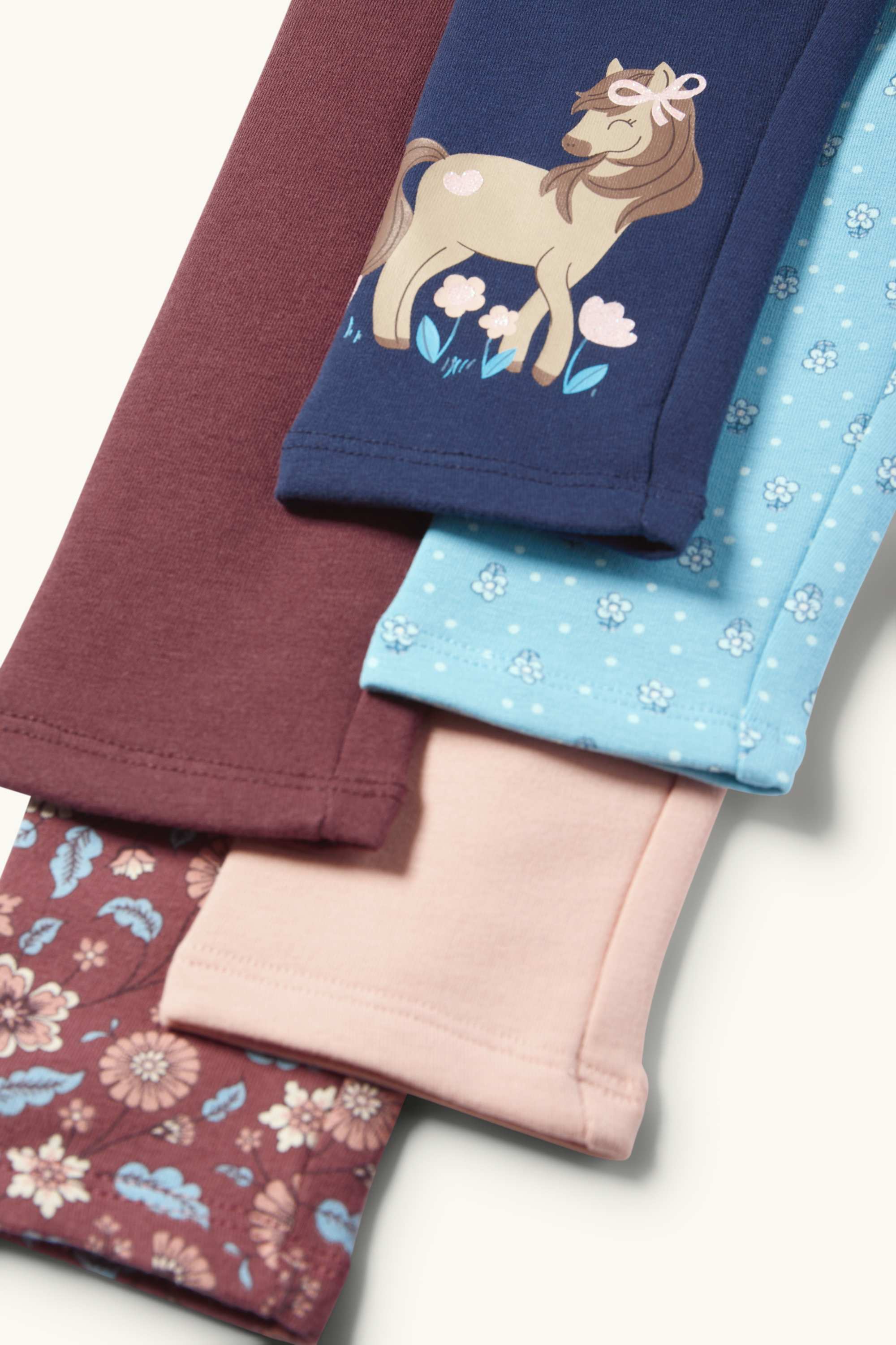 Multipack of 5 - horse and flowers - leggings red / blue
