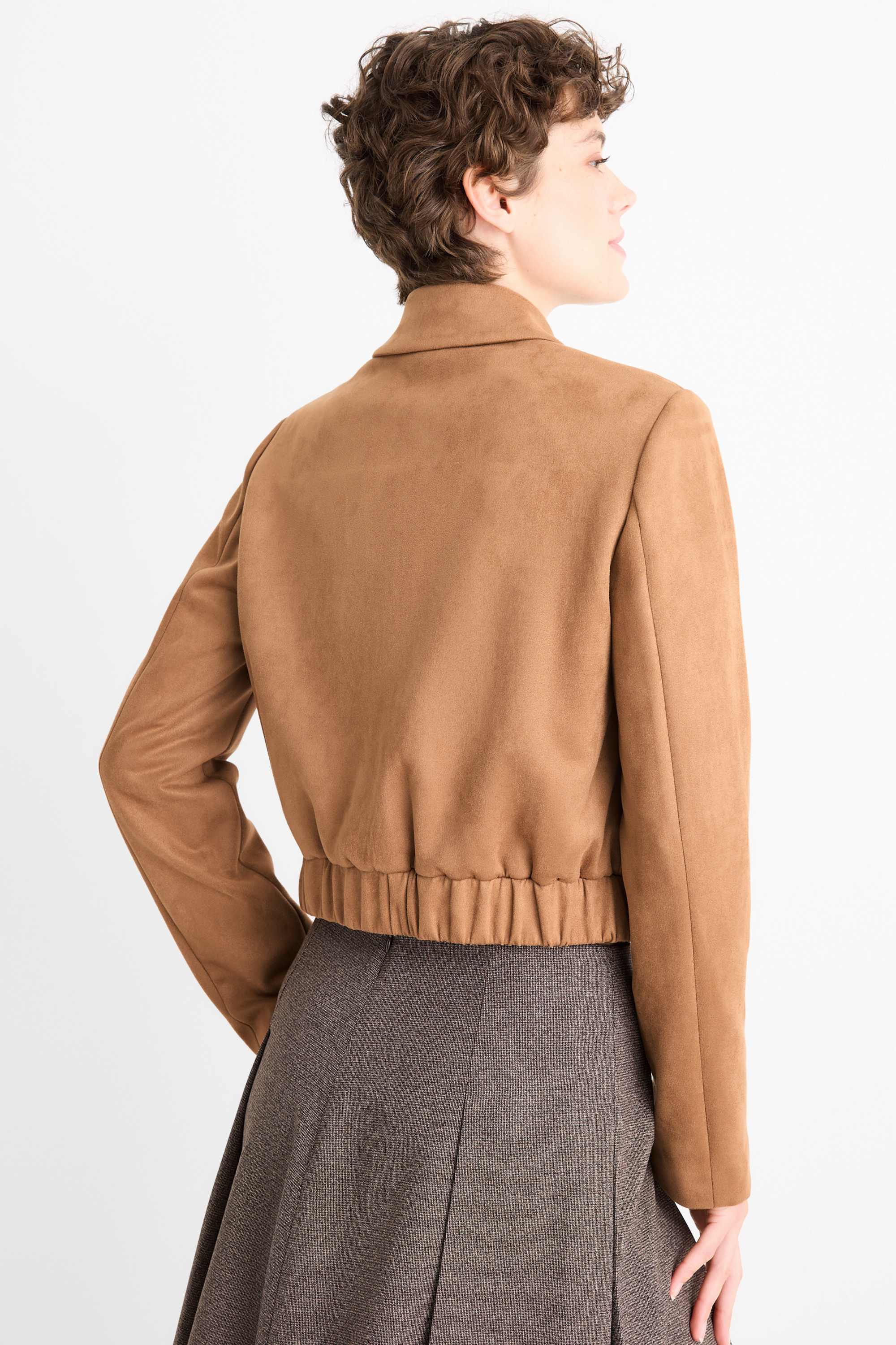 Cropped blazer - faux suede beige