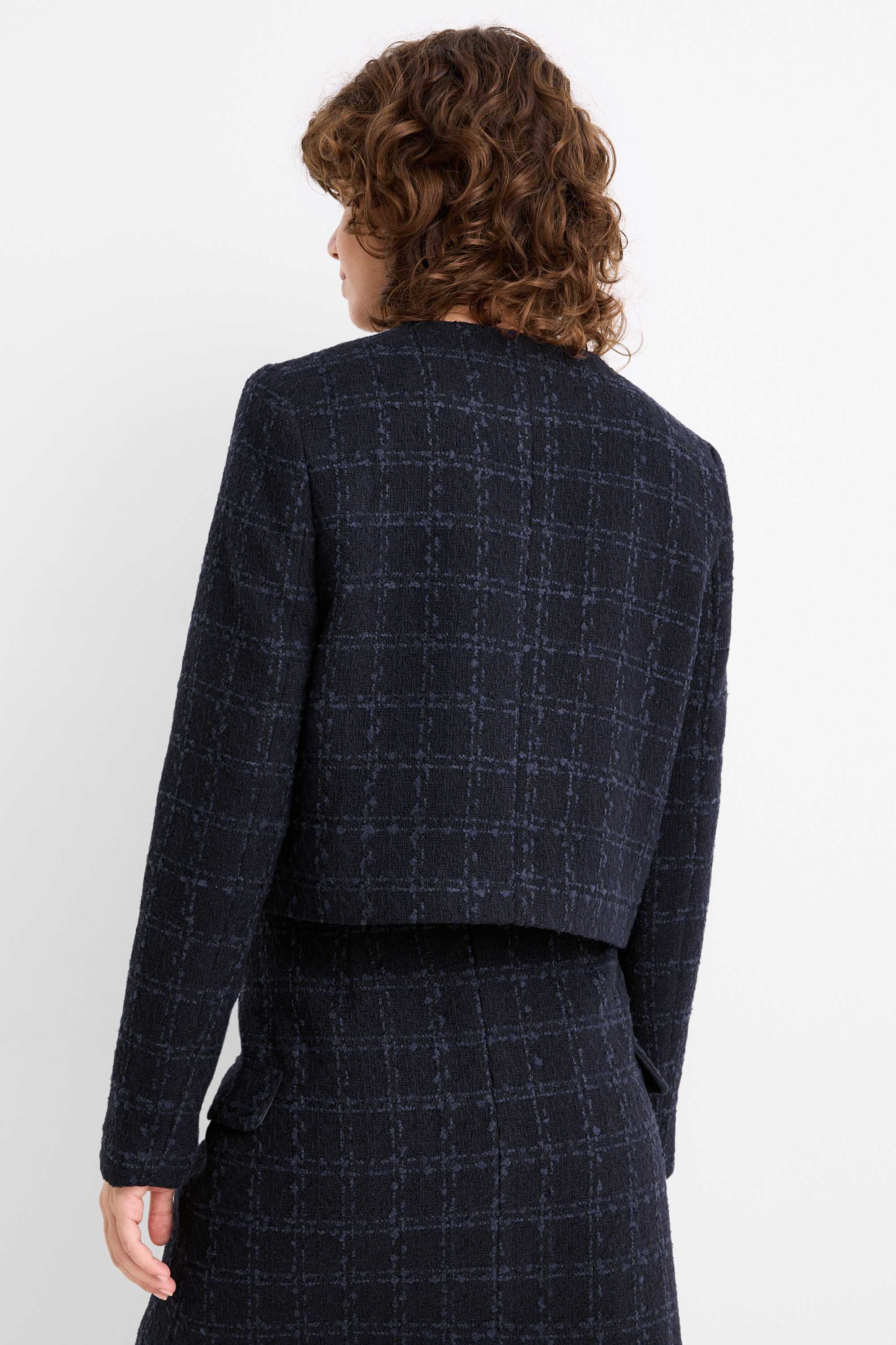Cropped bouclé blazer - regular fit - check dark blue
