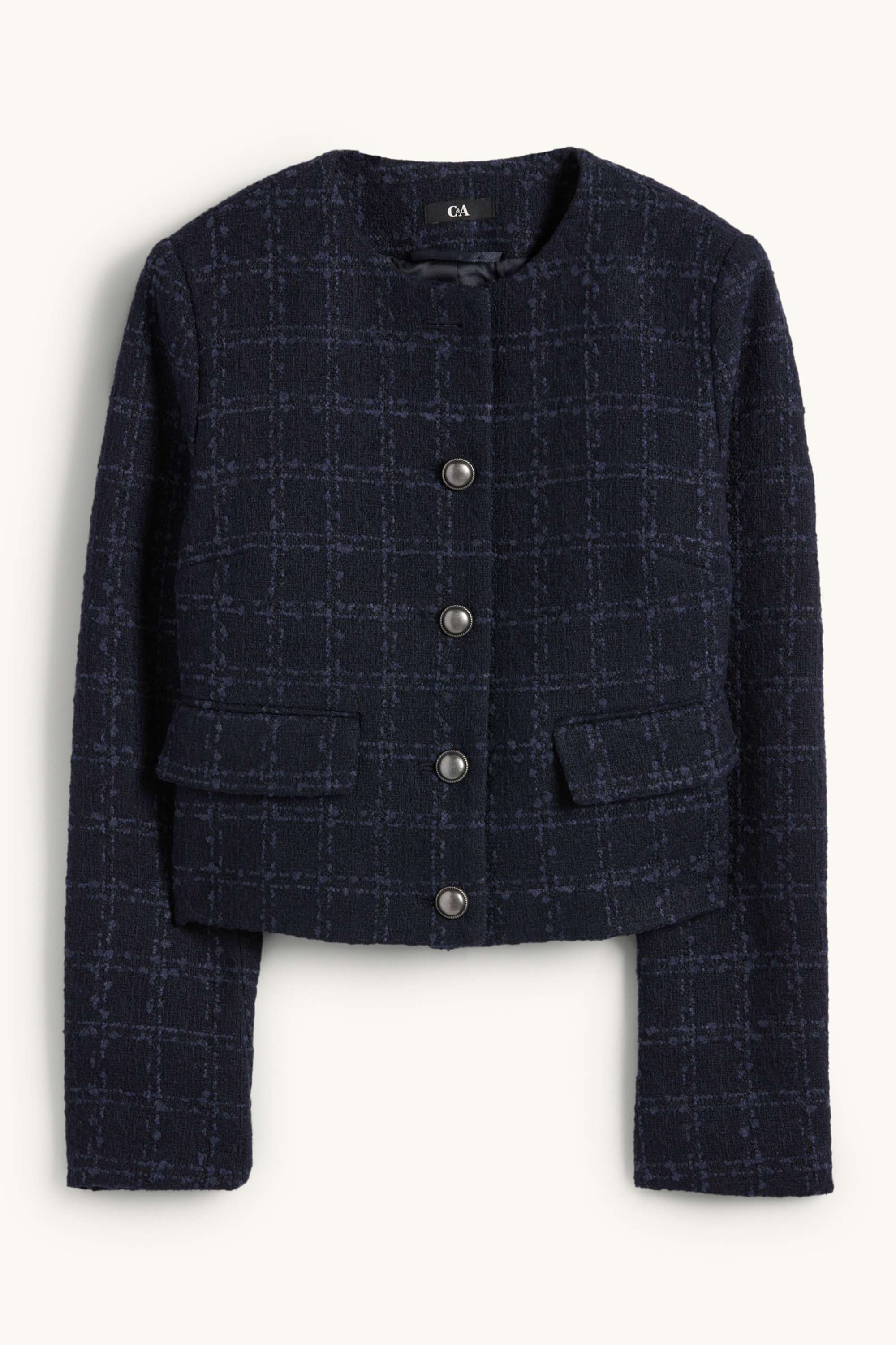 Cropped bouclé blazer - regular fit - check dark blue