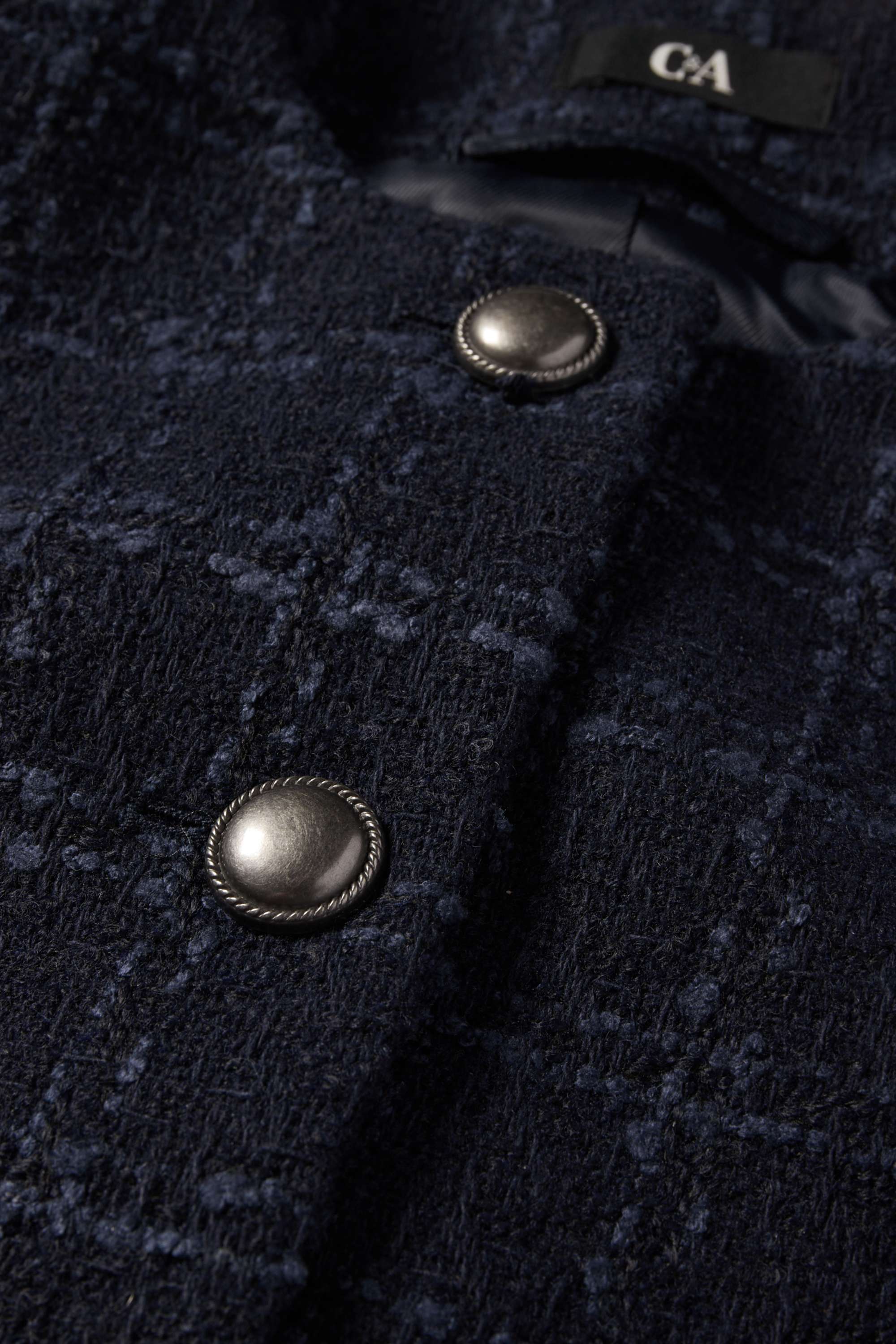 Cropped bouclé blazer - regular fit - check dark blue