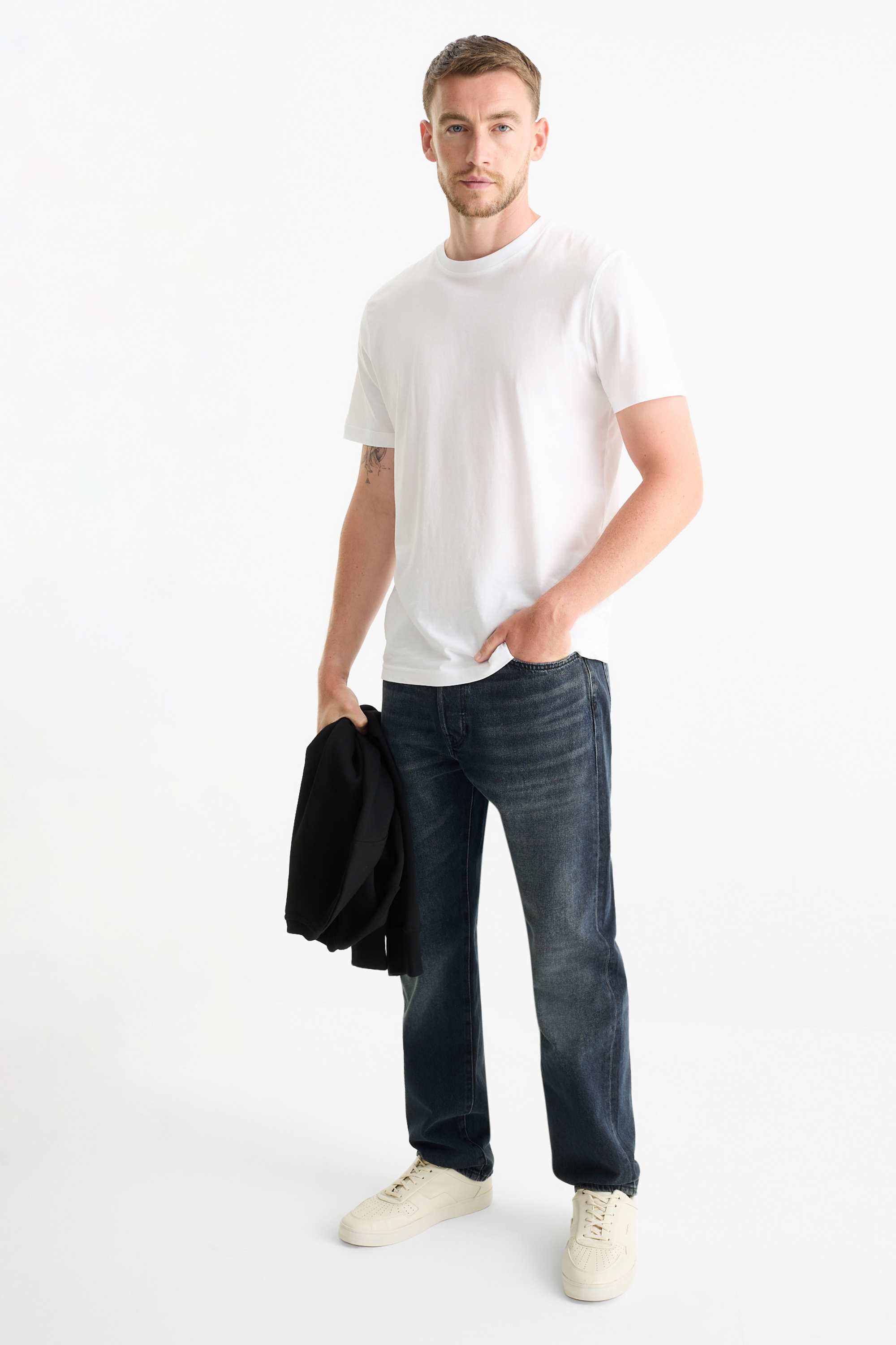 Regular jeans with button fly denim-dark blue