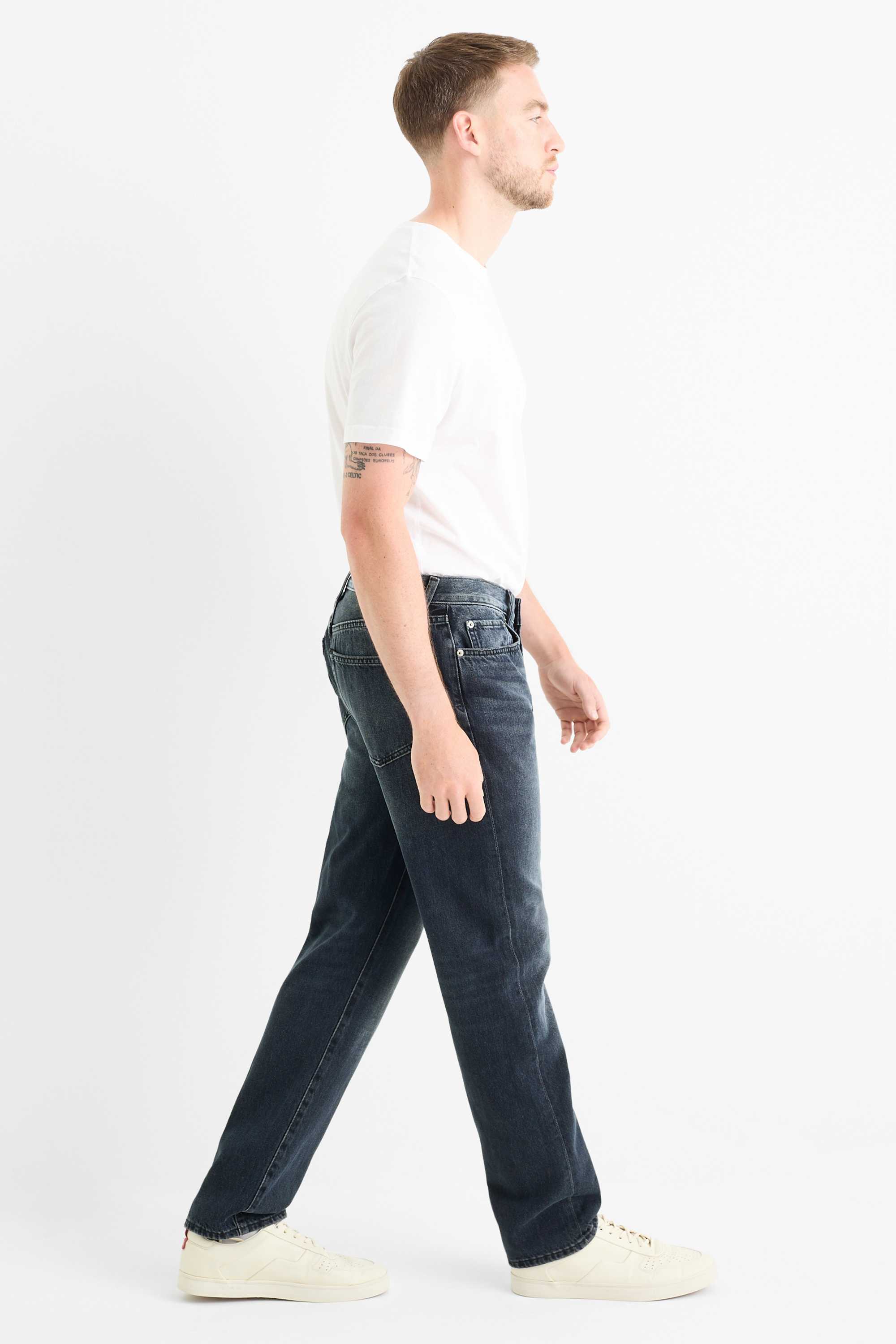 Regular jeans with button fly denim-dark blue