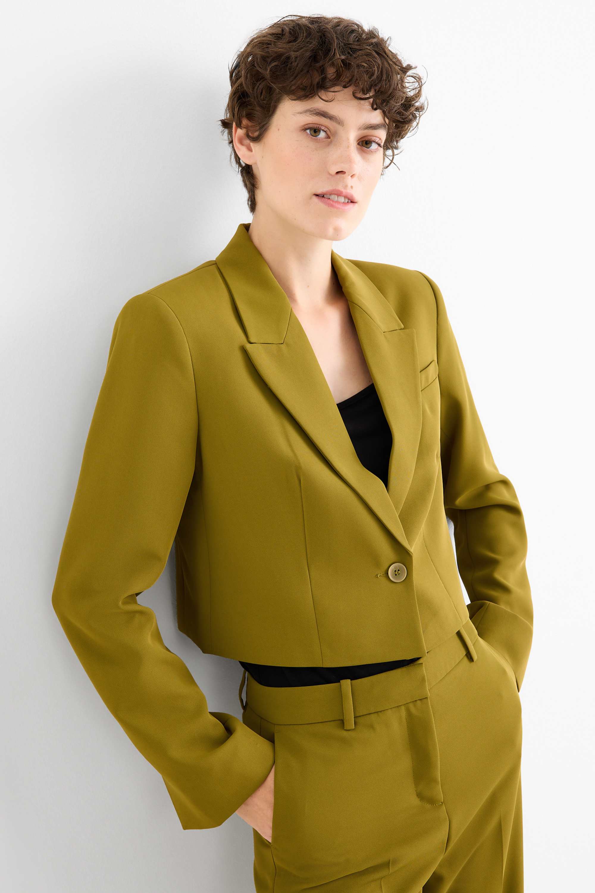 Cropped blazer- regular fit green