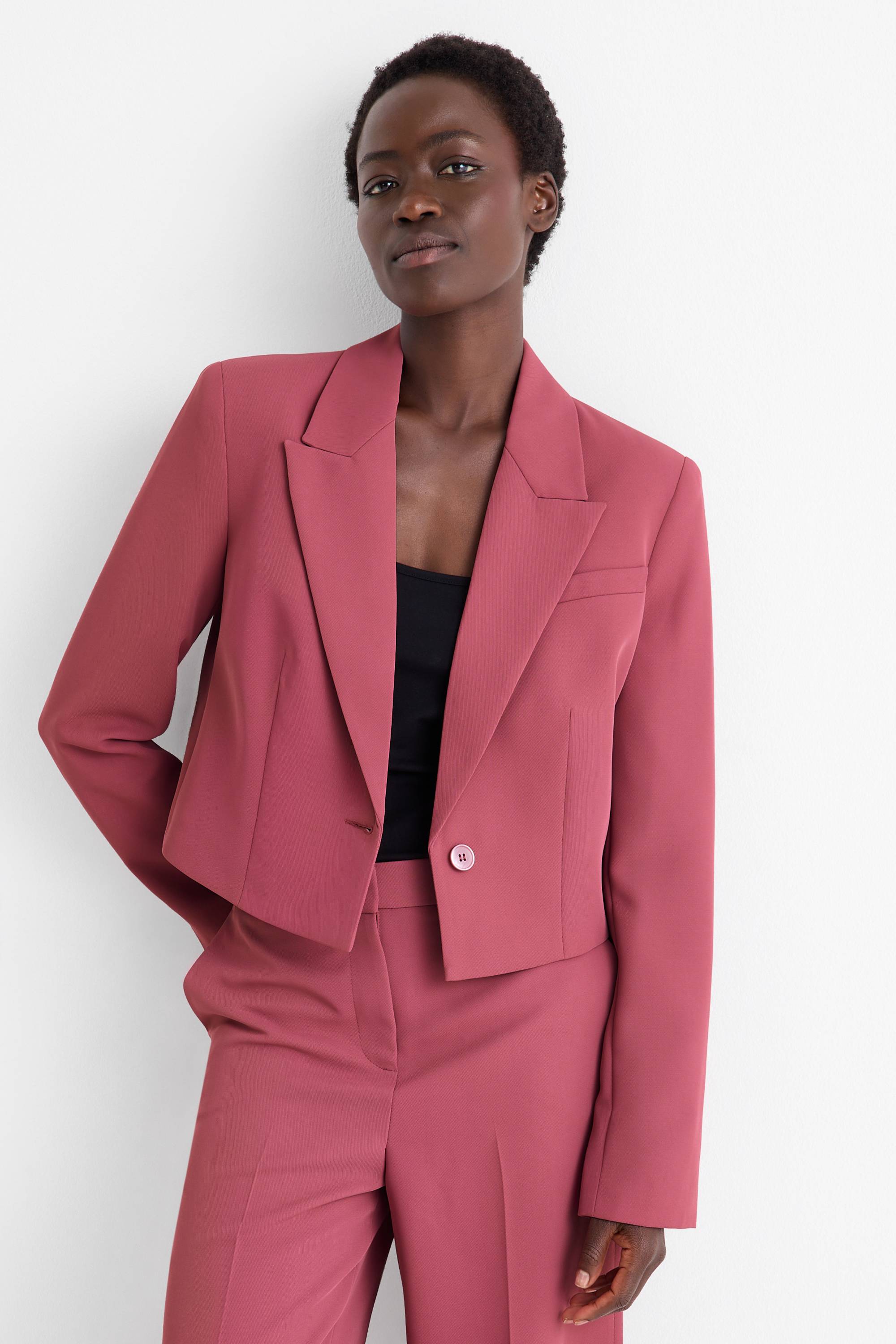 Cropped blazer- regular fit pink