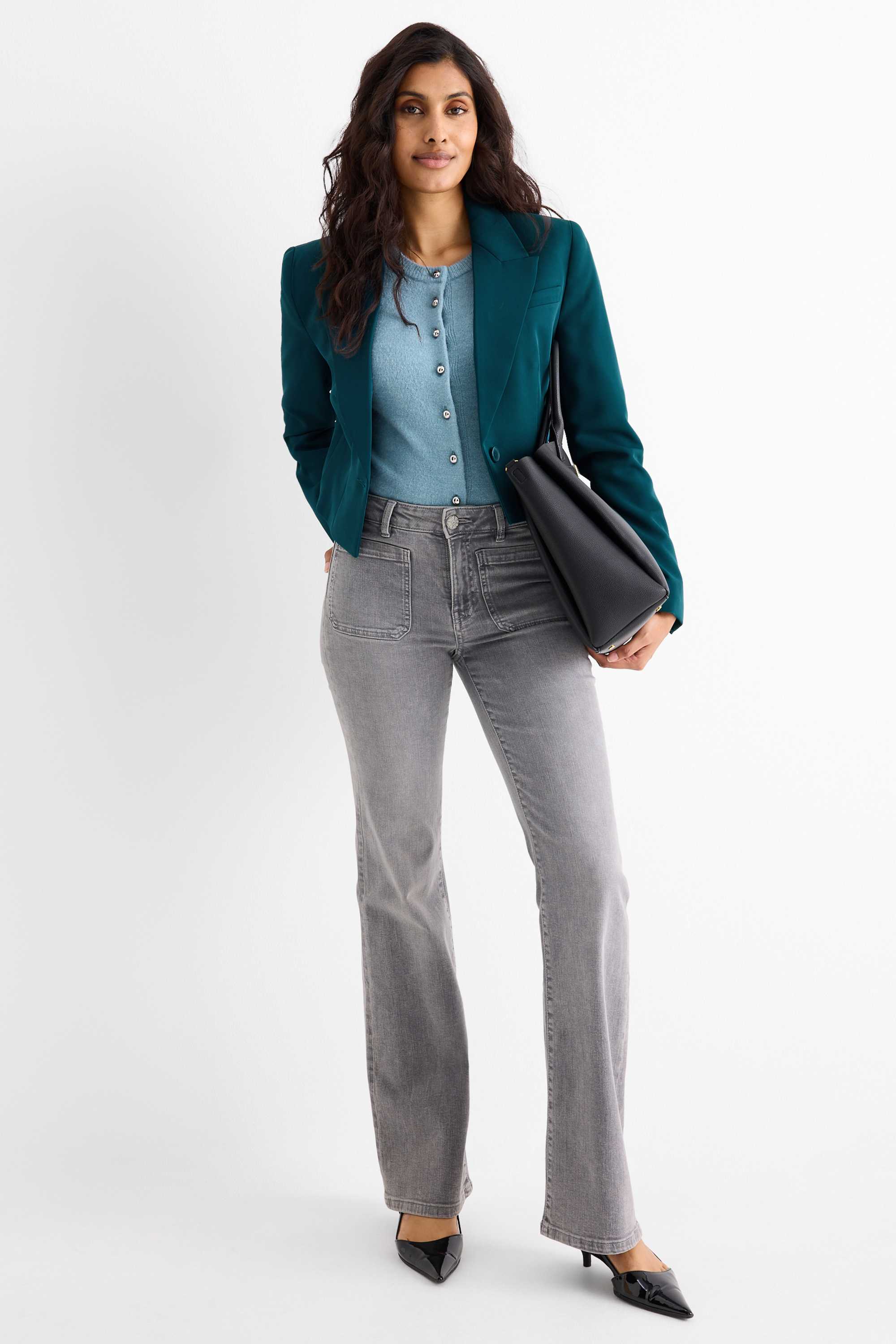 Cropped blazer- regular fit petrol