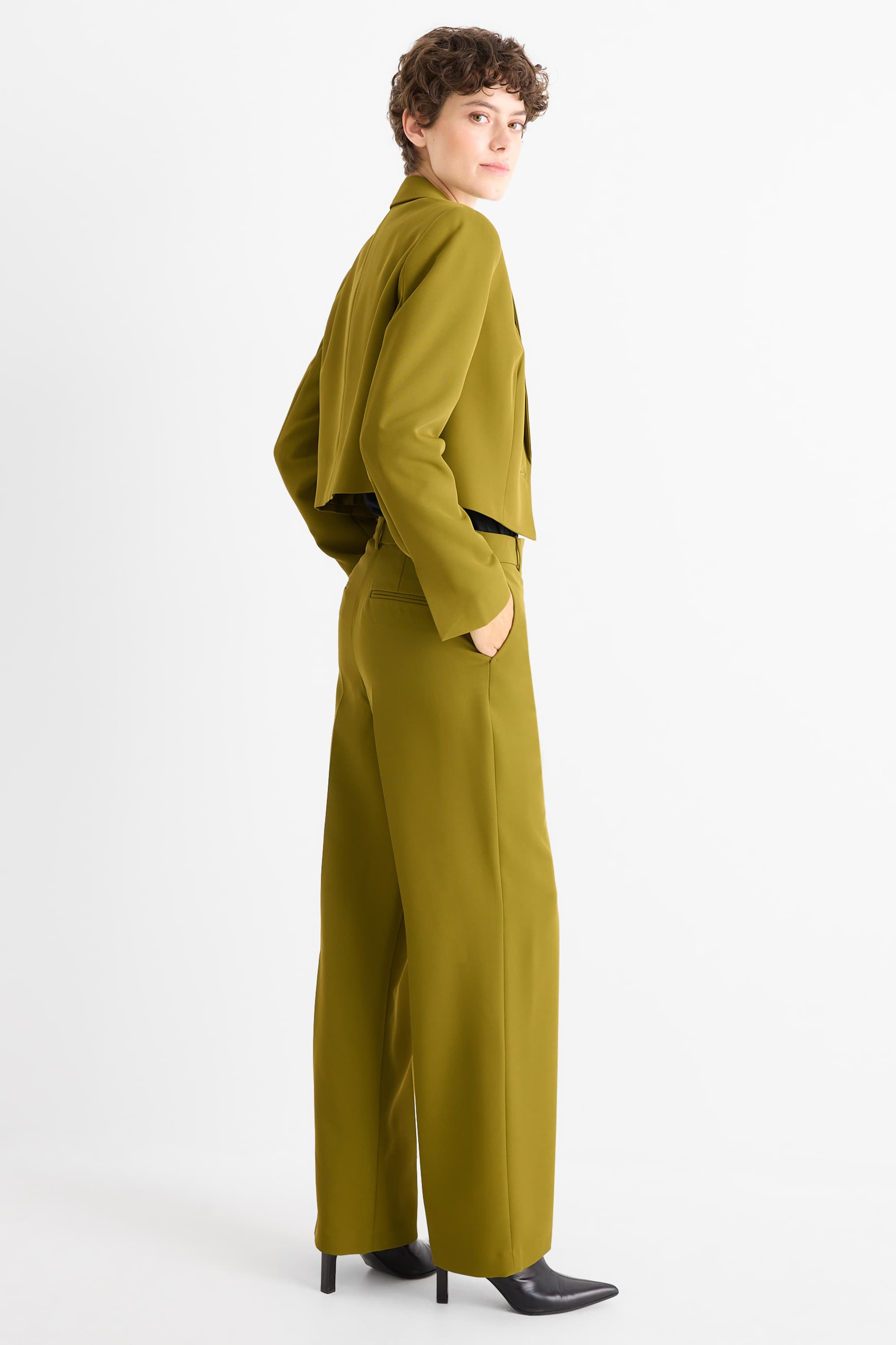 Business trousers - mid-rise waist - wide leg mustard yellow