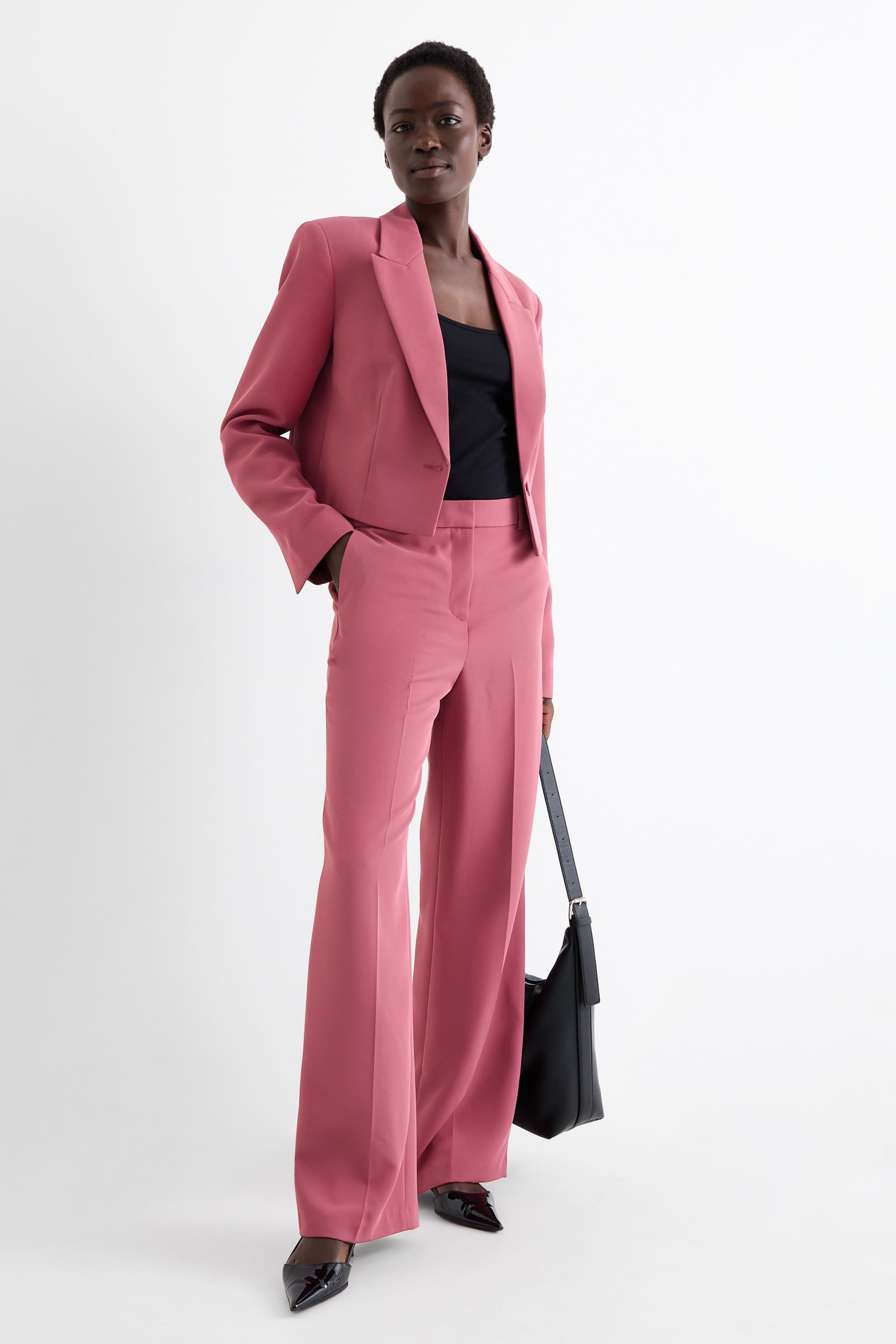 Business trousers - mid-rise waist - wide leg dark rose