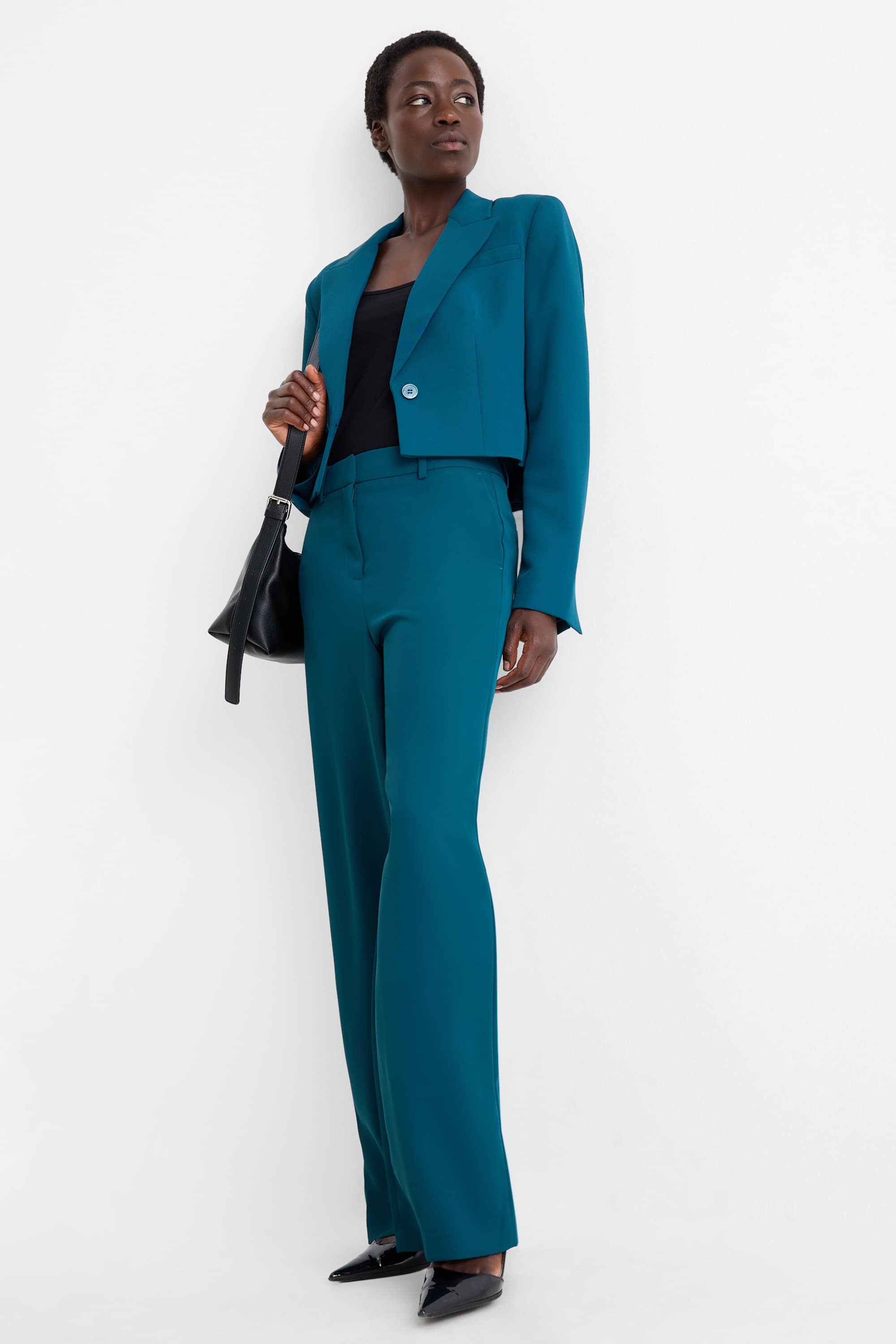 Business trousers - mid-rise waist - wide leg petrol