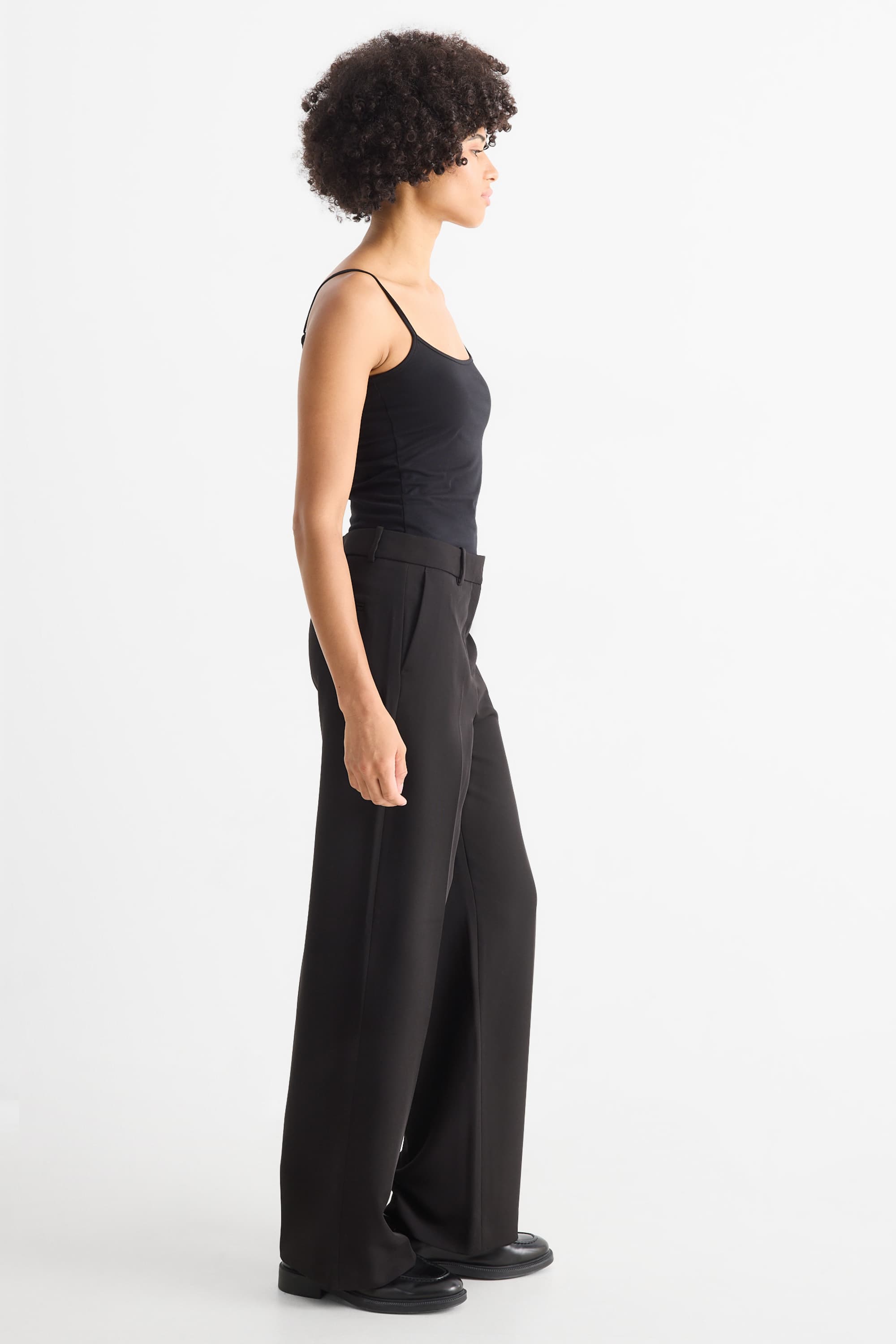 Business trousers - mid-rise waist - wide leg black